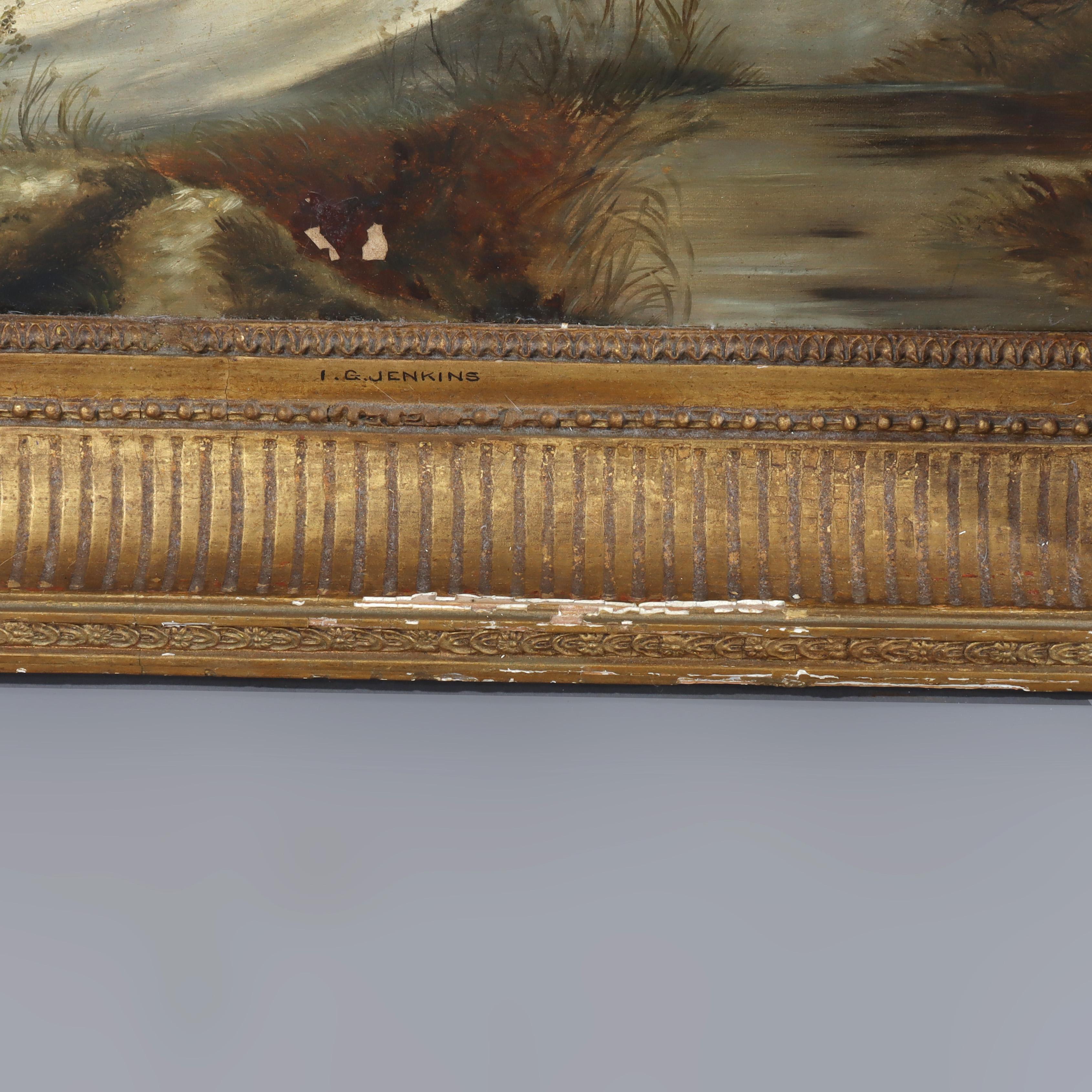 Antike Öl auf Leinwand Gemälde einer Winterlandschaft von I. G. Jenkins C1900 im Angebot 2