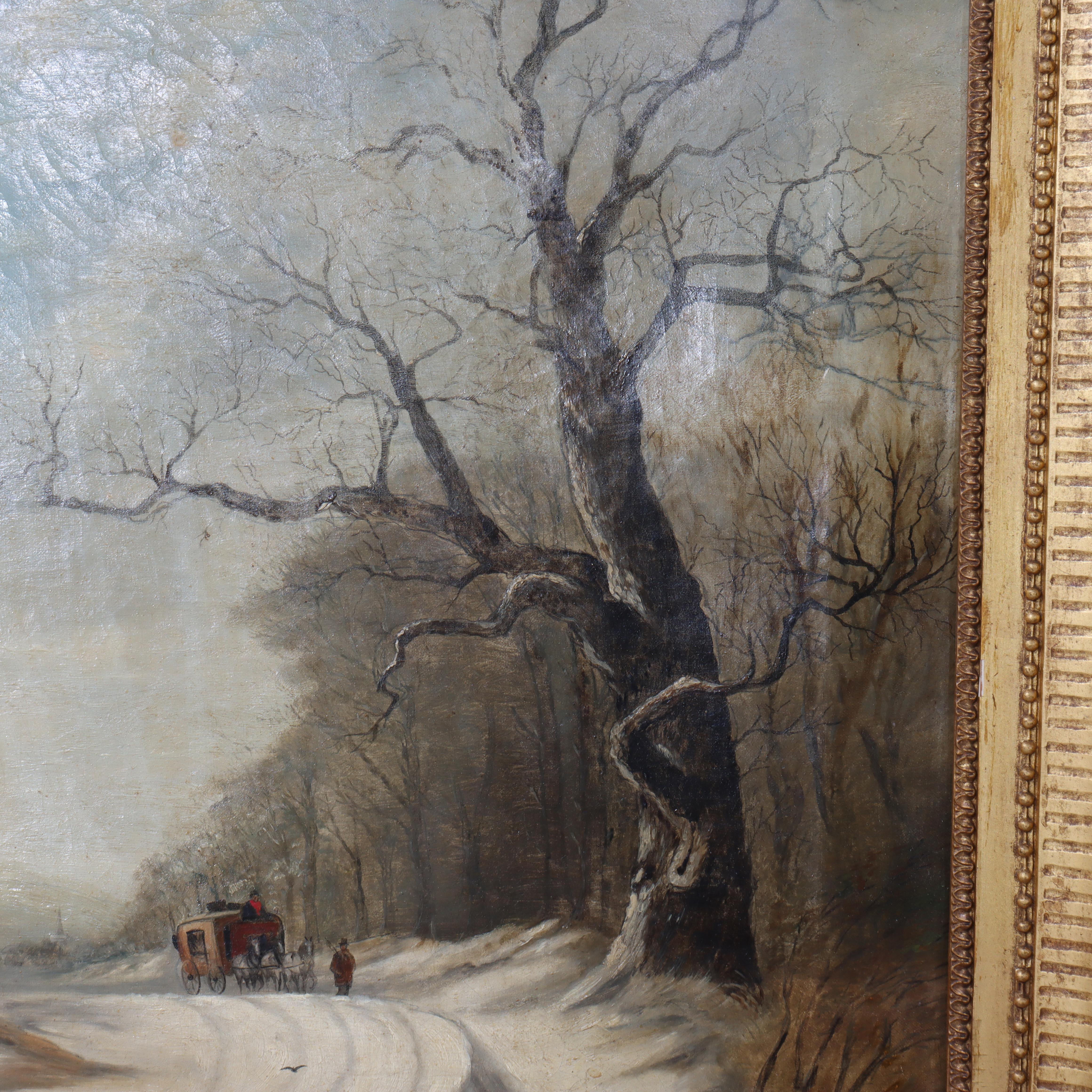 Antike Öl auf Leinwand Gemälde einer Winterlandschaft von I. G. Jenkins C1900 im Angebot 5