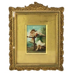 Antique Oil on Canvas Painting of Cherub & Woman in Gilt Frame C1890