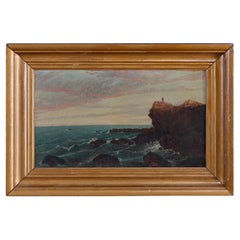 Antique Oil on Canvas Painting of Coastal Cliffside Seascape with Figure, c1840