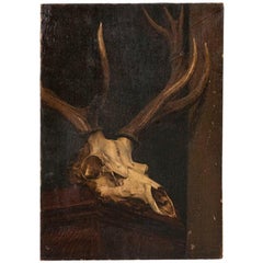 Antique Oil on Canvas Painting of Deer Skull by Peter Christian Hamberg