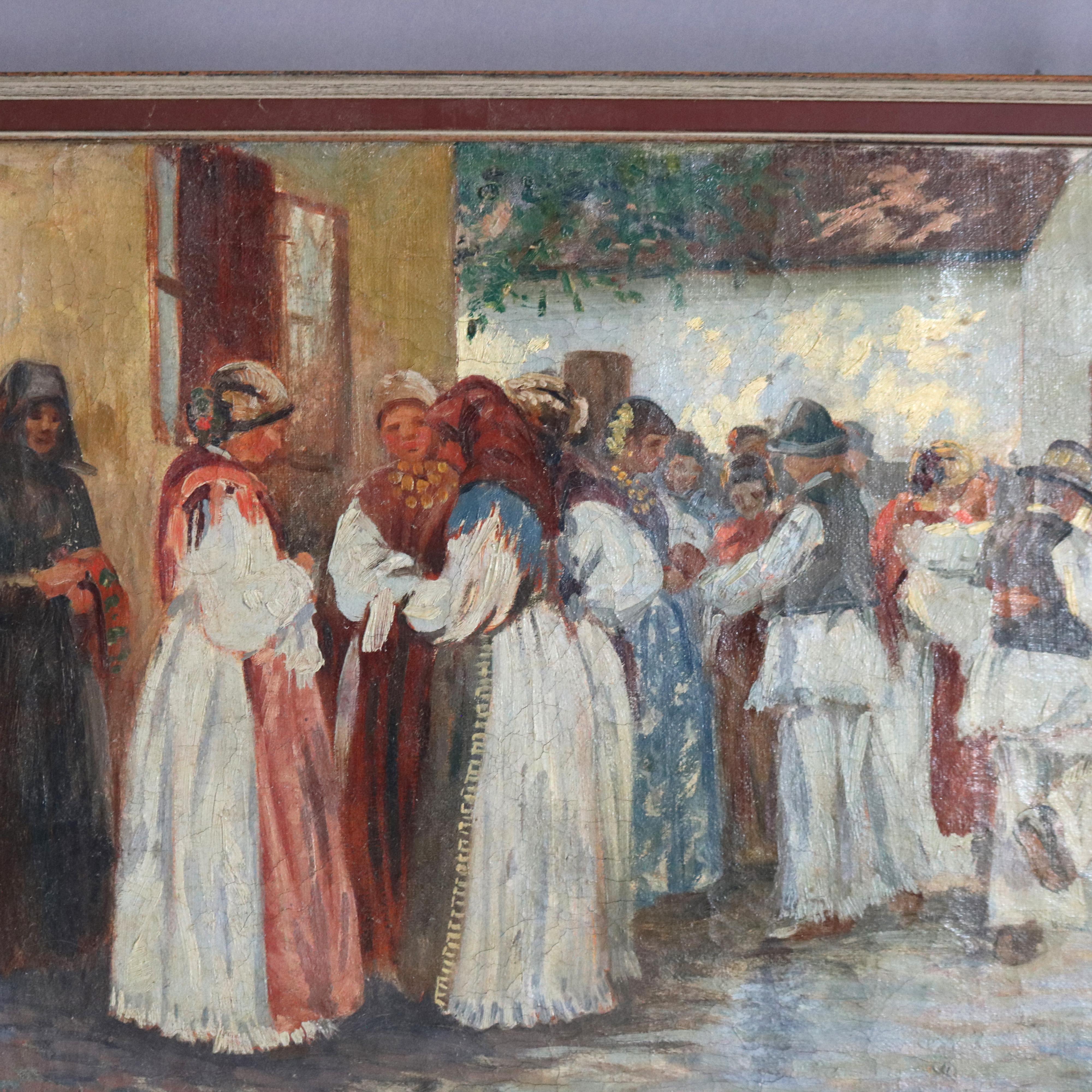 Antique Oil on Canvas Painting of Genre Street Scene, Artist Signed, C1923 1