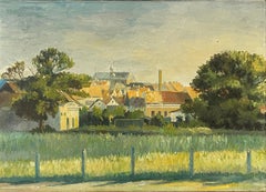 Antique oil on canvas painting of Haderslev in Denmark seen from the distance