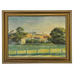 Antique oil on canvas painting of Haderslev in Denmark seen from the distance Antique oil on canvas painting of Haderslev in Denmark seen from the distance