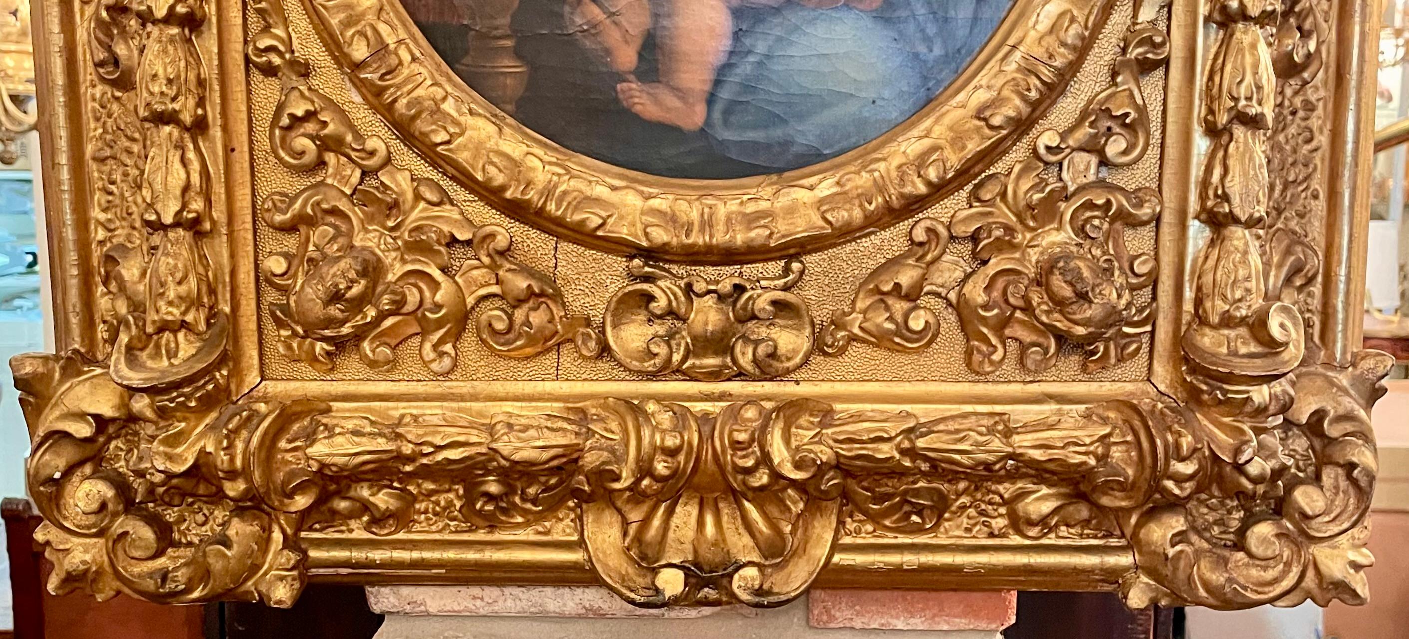 Antique oil on canvas painting of Madonna & Child in original frame, circa 1880.
After Raphael's Madonna della Seggiola.