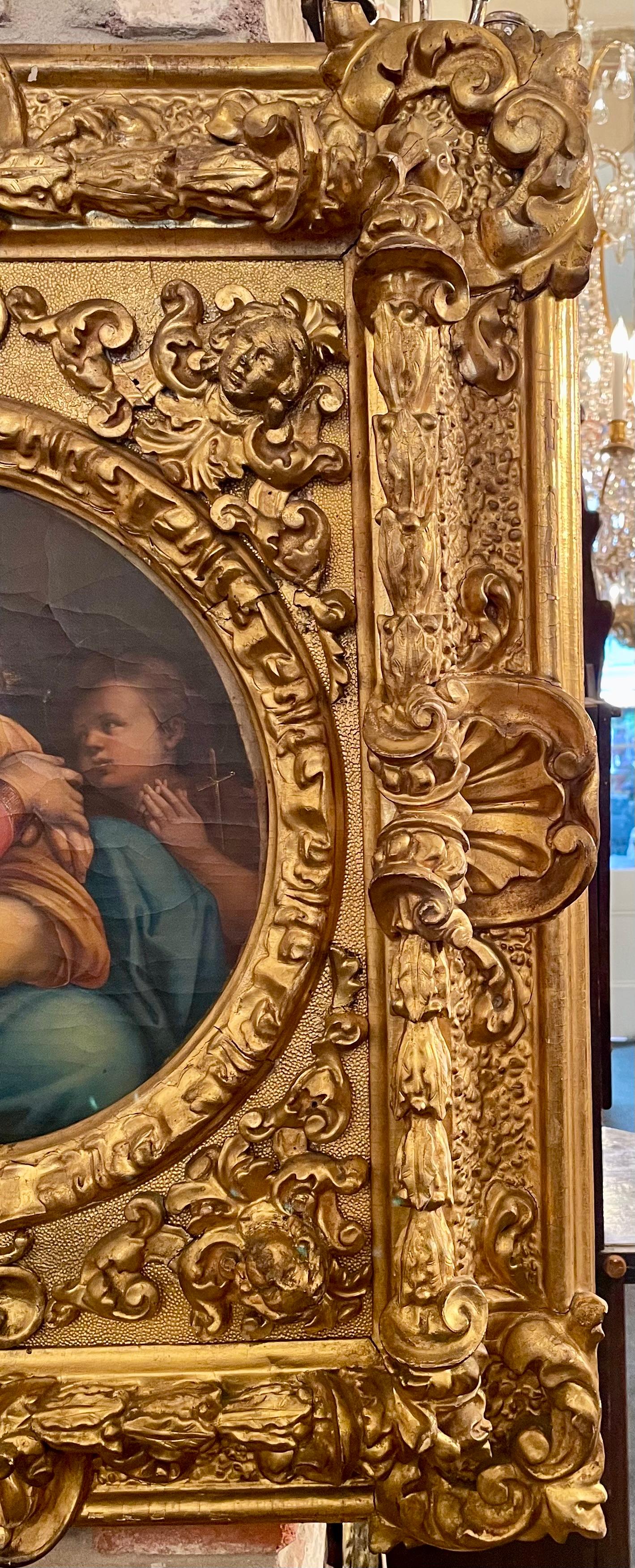 Italian Antique Oil on Canvas Painting of Madonna & Child in Original Frame, Circa 1880. For Sale