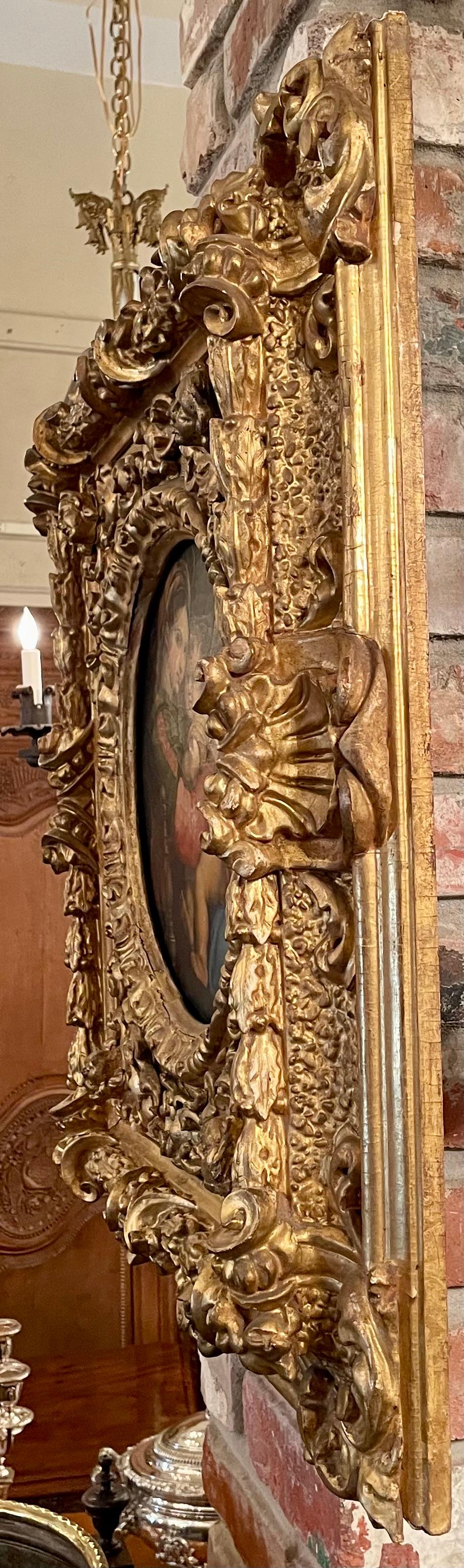 19th Century Antique Oil on Canvas Painting of Madonna & Child in Original Frame, Circa 1880. For Sale
