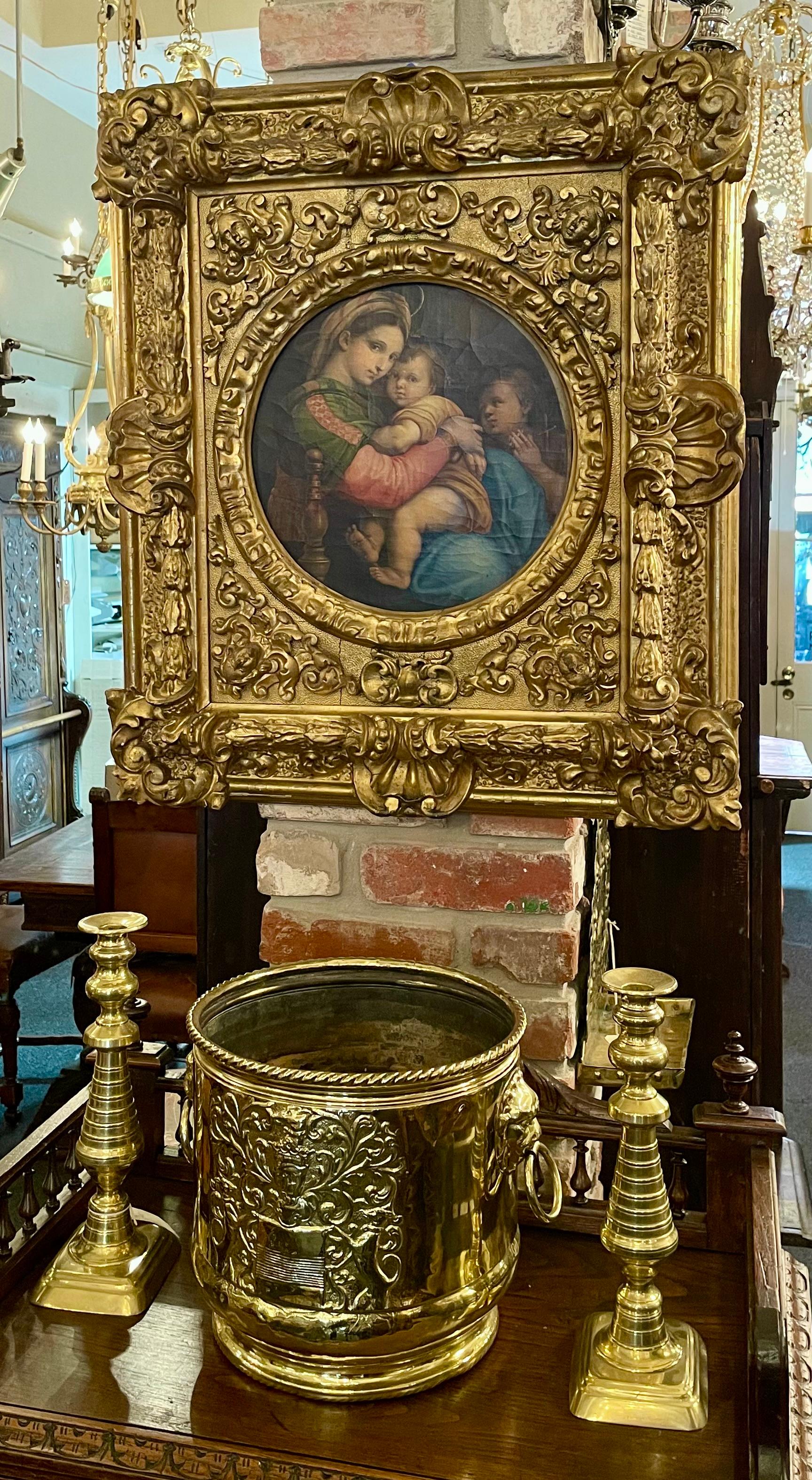 Antique Oil on Canvas Painting of Madonna & Child in Original Frame, Circa 1880. For Sale 1