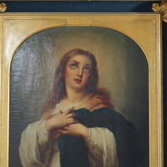 Antique Oil on Canvas Painting of Mary Magdalene, Framed, 19th C