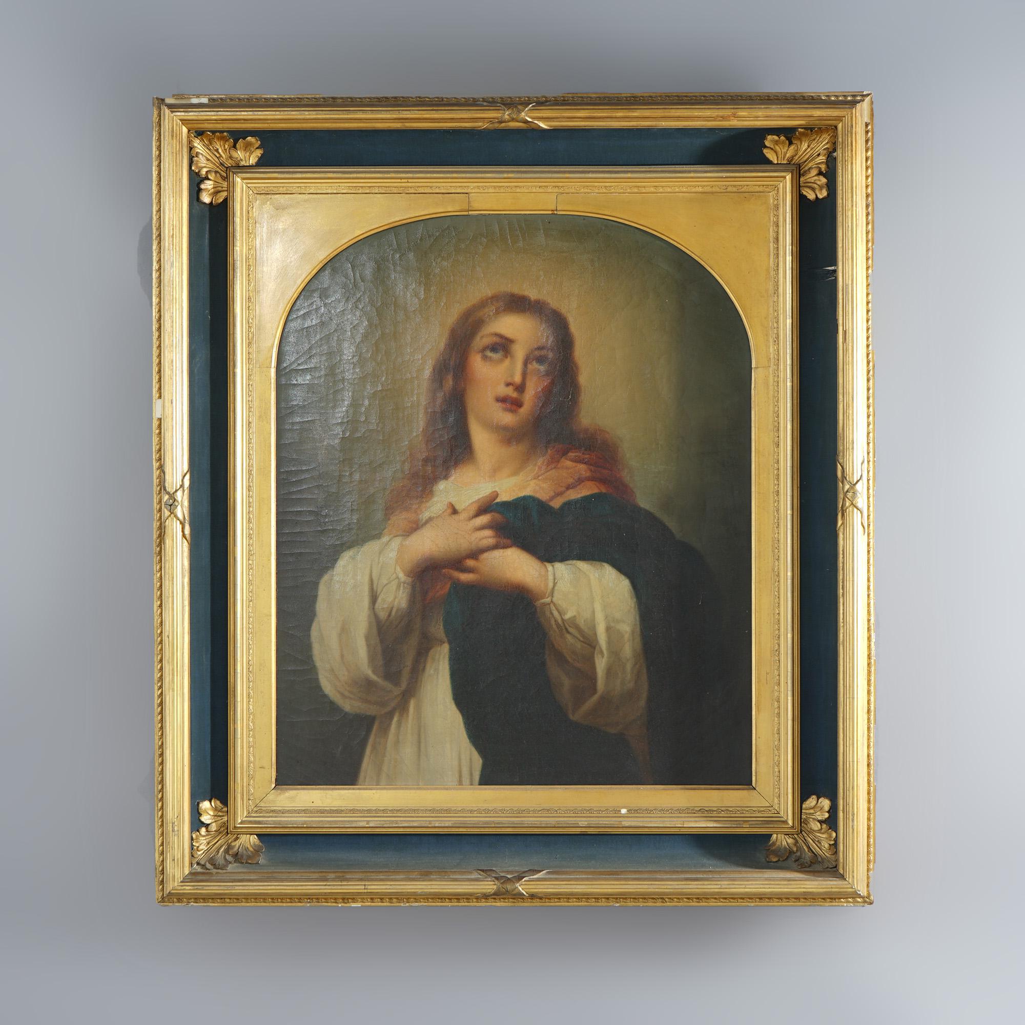 Gilt Antique Oil on Canvas Painting of Mary Magdalene, Framed, 19th C For Sale