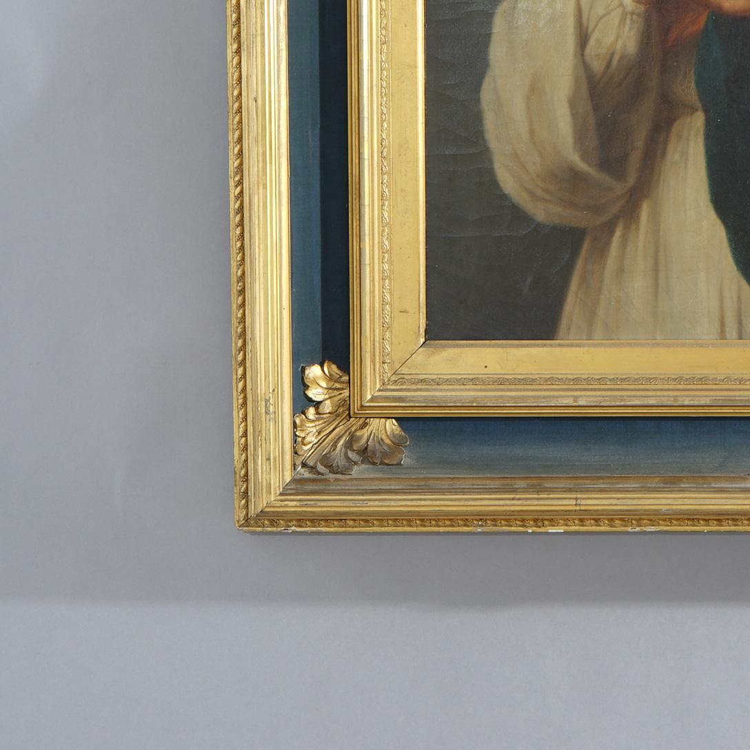 19th Century Antique Oil on Canvas Painting of Mary Magdalene, Framed, 19th C For Sale