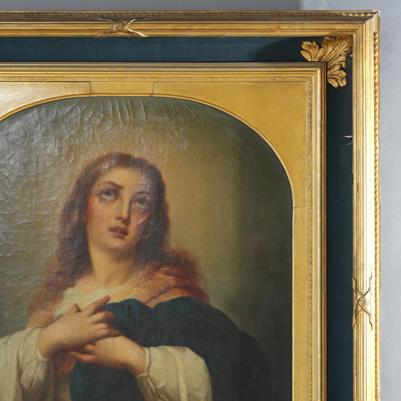 Antique Oil on Canvas Painting of Mary Magdalene, Framed, 19th C For Sale 1