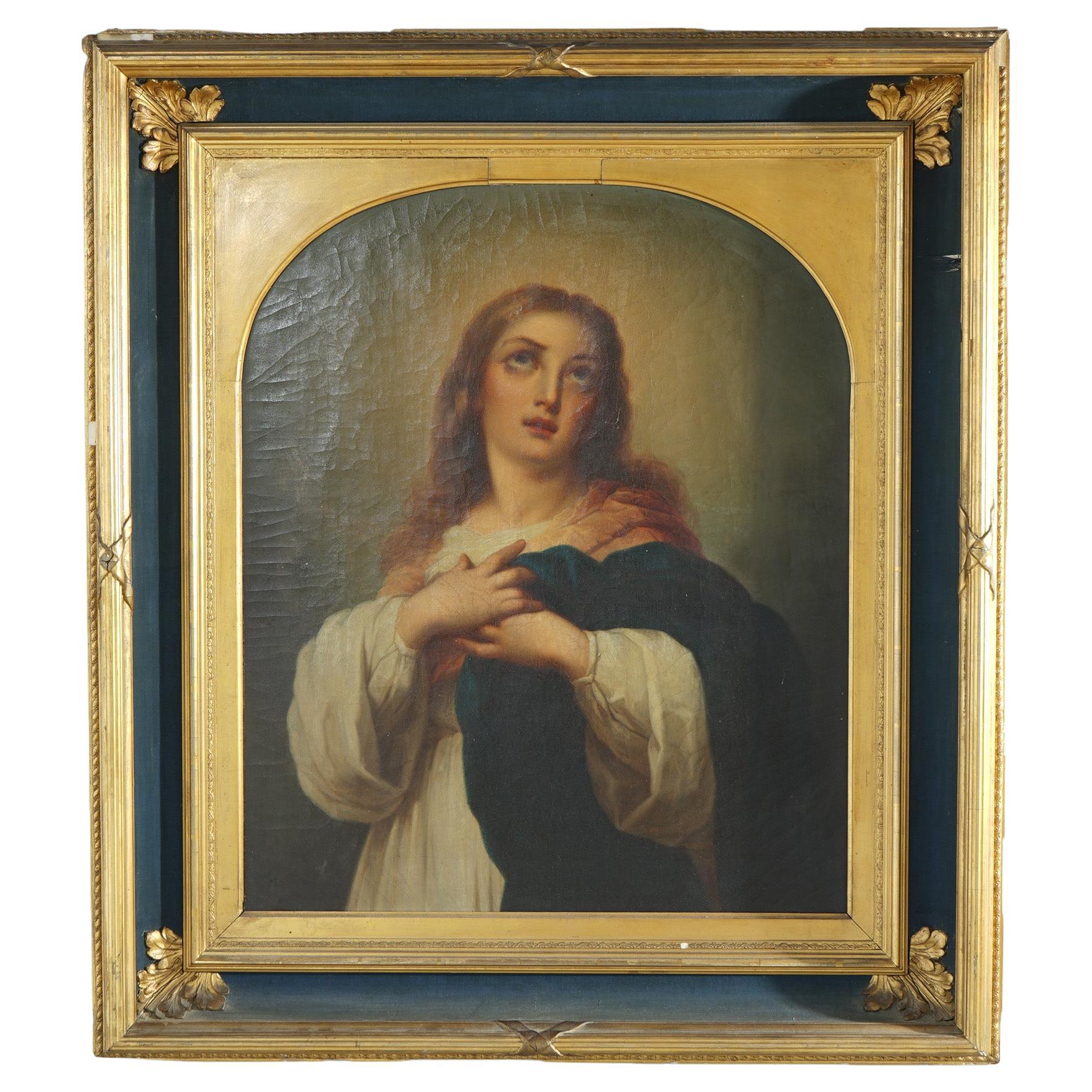 Antique Oil on Canvas Painting of Mary Magdalene, Framed, 19th C For Sale