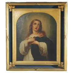 Antique Oil on Canvas Painting of Mary Magdalene, Framed, 19th C