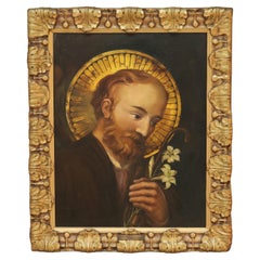 Antique Oil On Canvas Painting Of Saint David, Giltwood Framed, 19thC