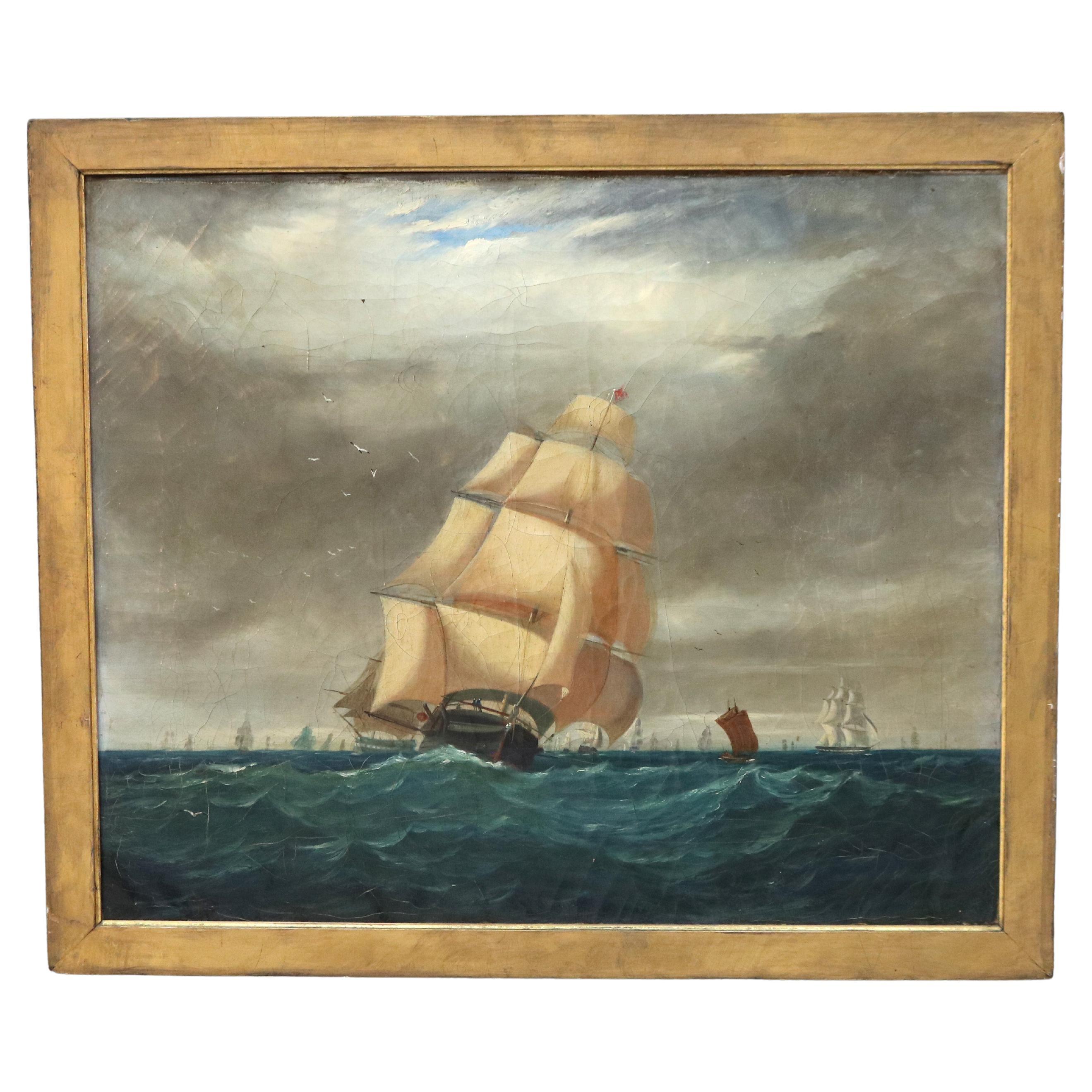 Antique Oil on Canvas Seascape Painting Signed by Cimiotti C1920 For