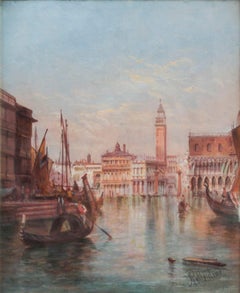 Huile sur toile ancienne de Venise par Alfred Pollentine 19ème siècle
