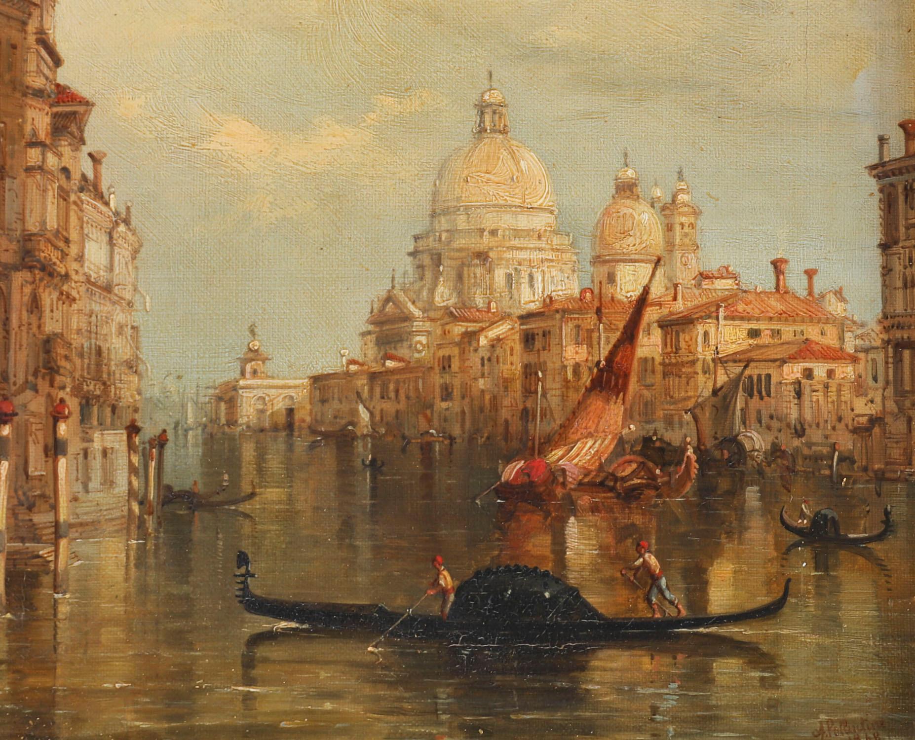 This is a beautiful oil on canvas painting of the view of the The Grand Canal in Venice by the renowned British artist Alfred Pollentine (1836-1890) and signed lower right, 'A Pollentine, circa 1870 in date.

This landscape captures a striking view