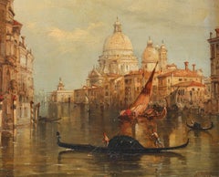 Huile sur toile ancienne de Venise par Alfred Pollentine 19ème siècle
