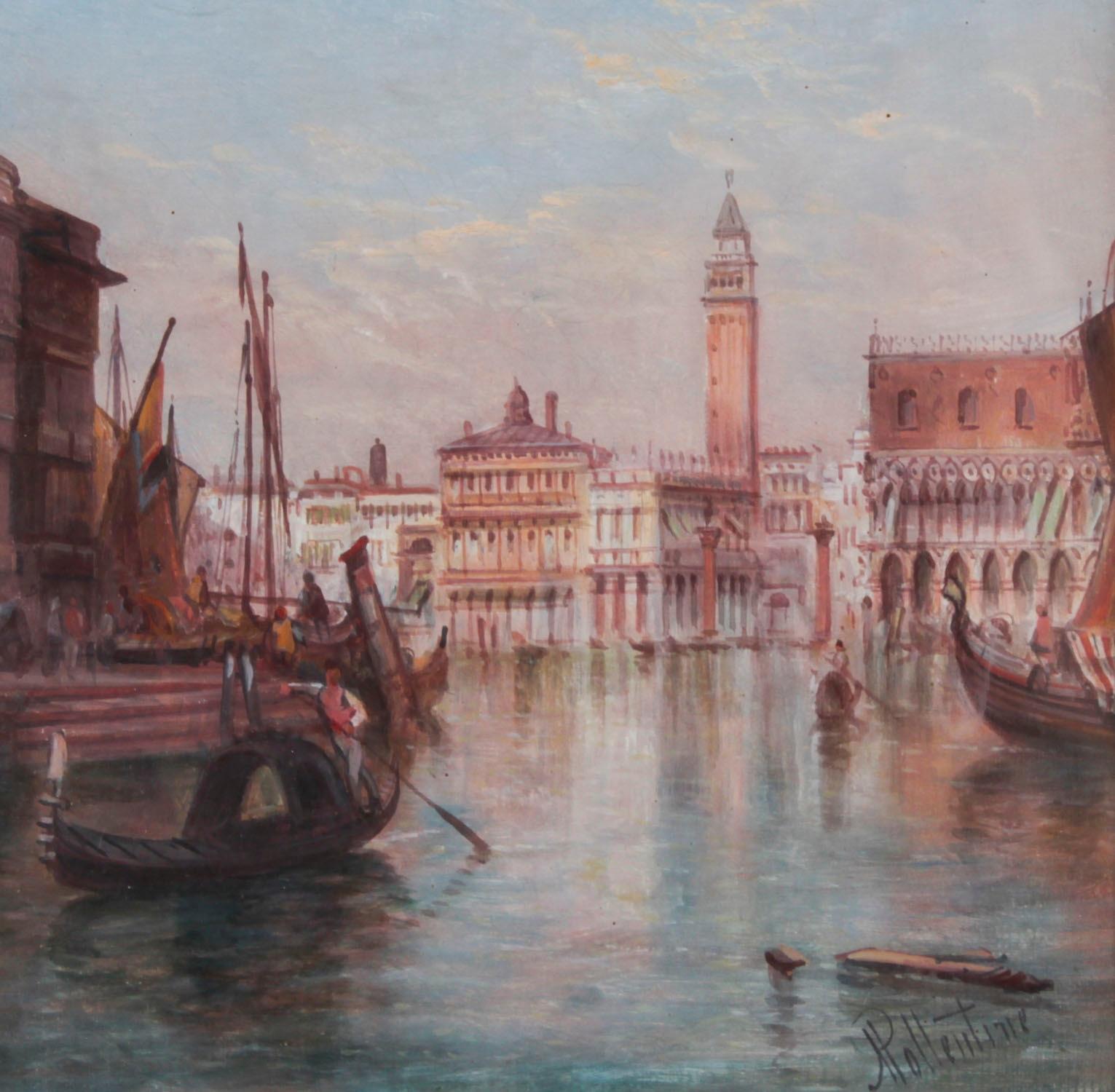 Óleo antiguo sobre lienzo Pintura de Venecia de Alfred Pollentine Siglo XIX Fines del siglo XIX en venta