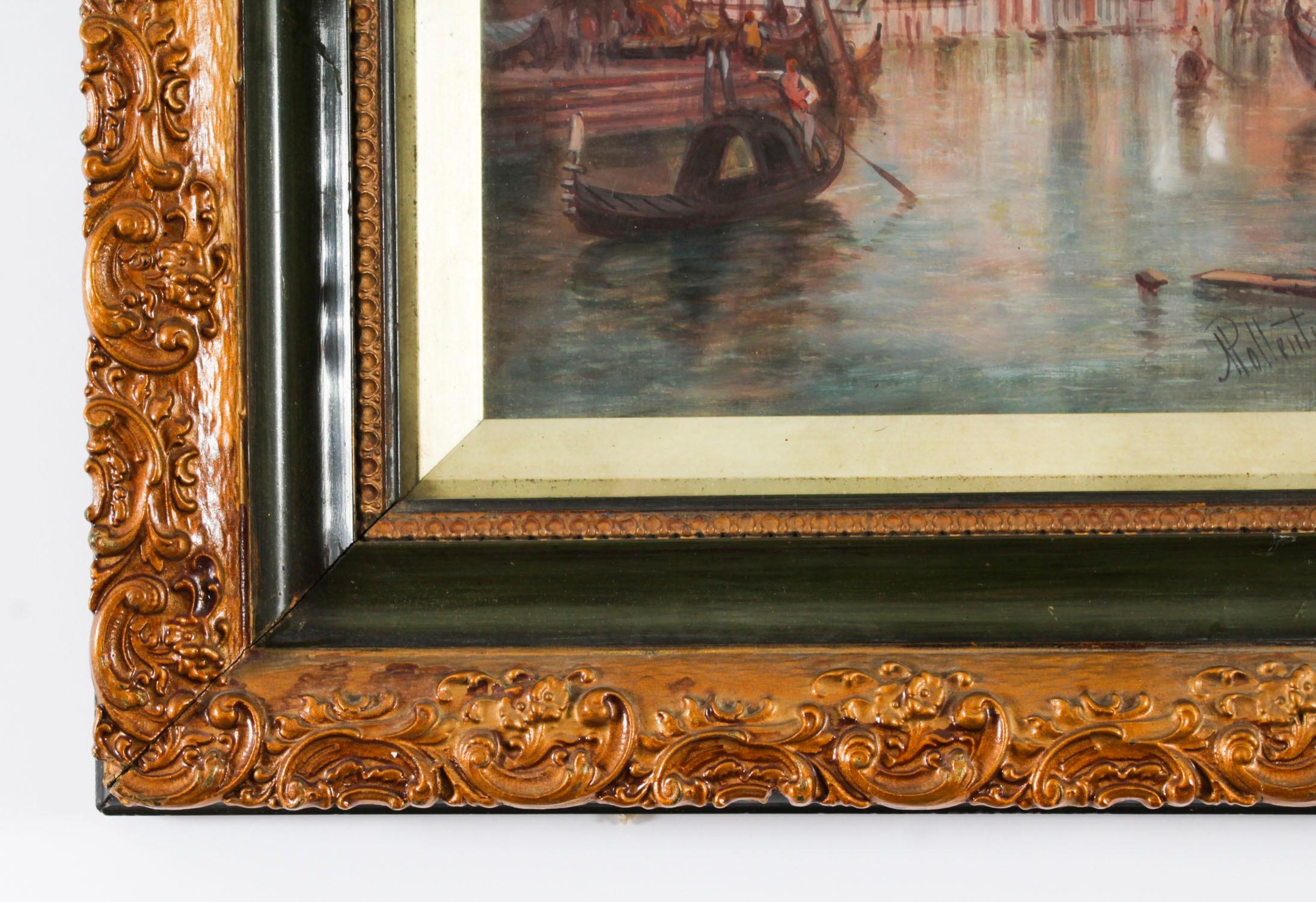Óleo antiguo sobre lienzo Pintura de Venecia de Alfred Pollentine Siglo XIX en venta 1