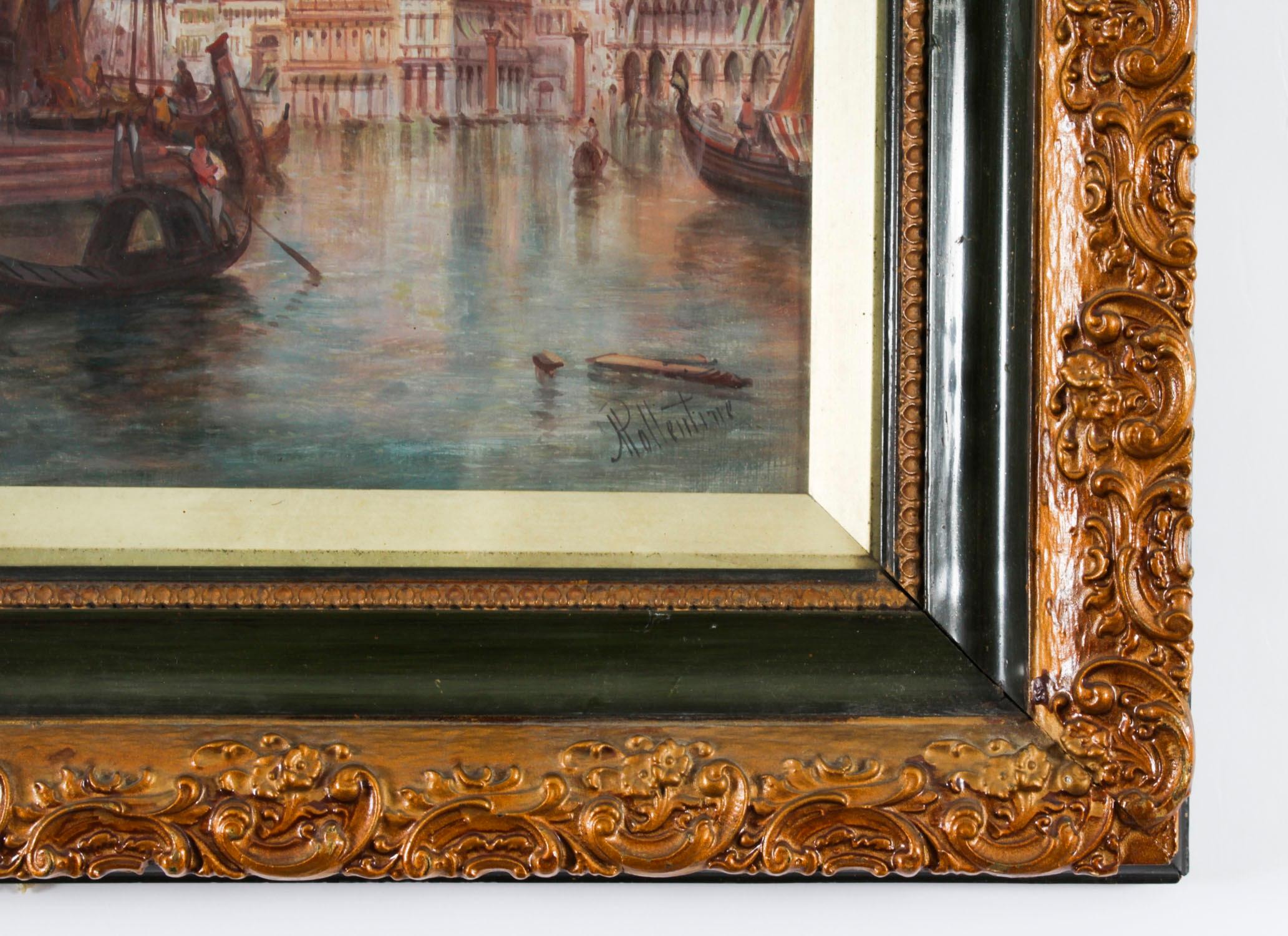 Óleo antiguo sobre lienzo Pintura de Venecia de Alfred Pollentine Siglo XIX en venta 4