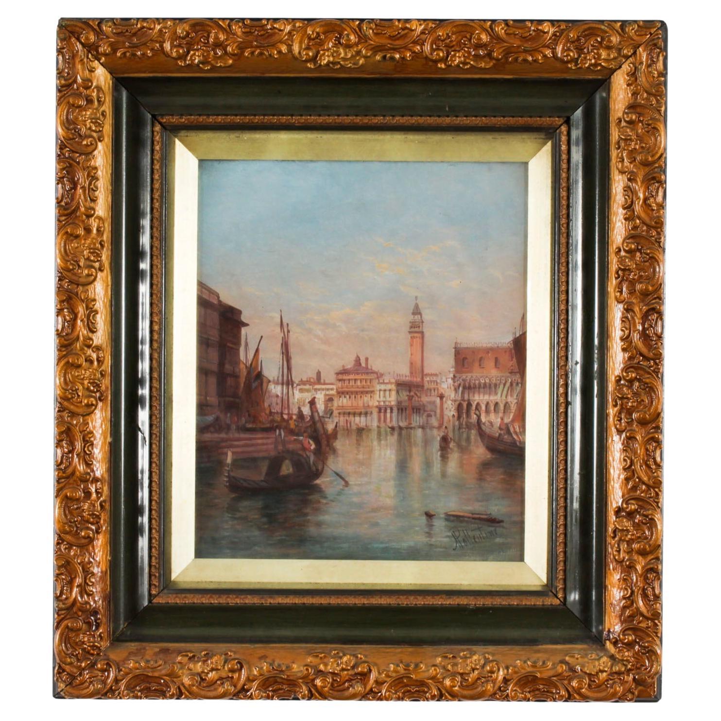Antique Oil on Canvas Painting of Venice by Alfred Pollentine 19th Century