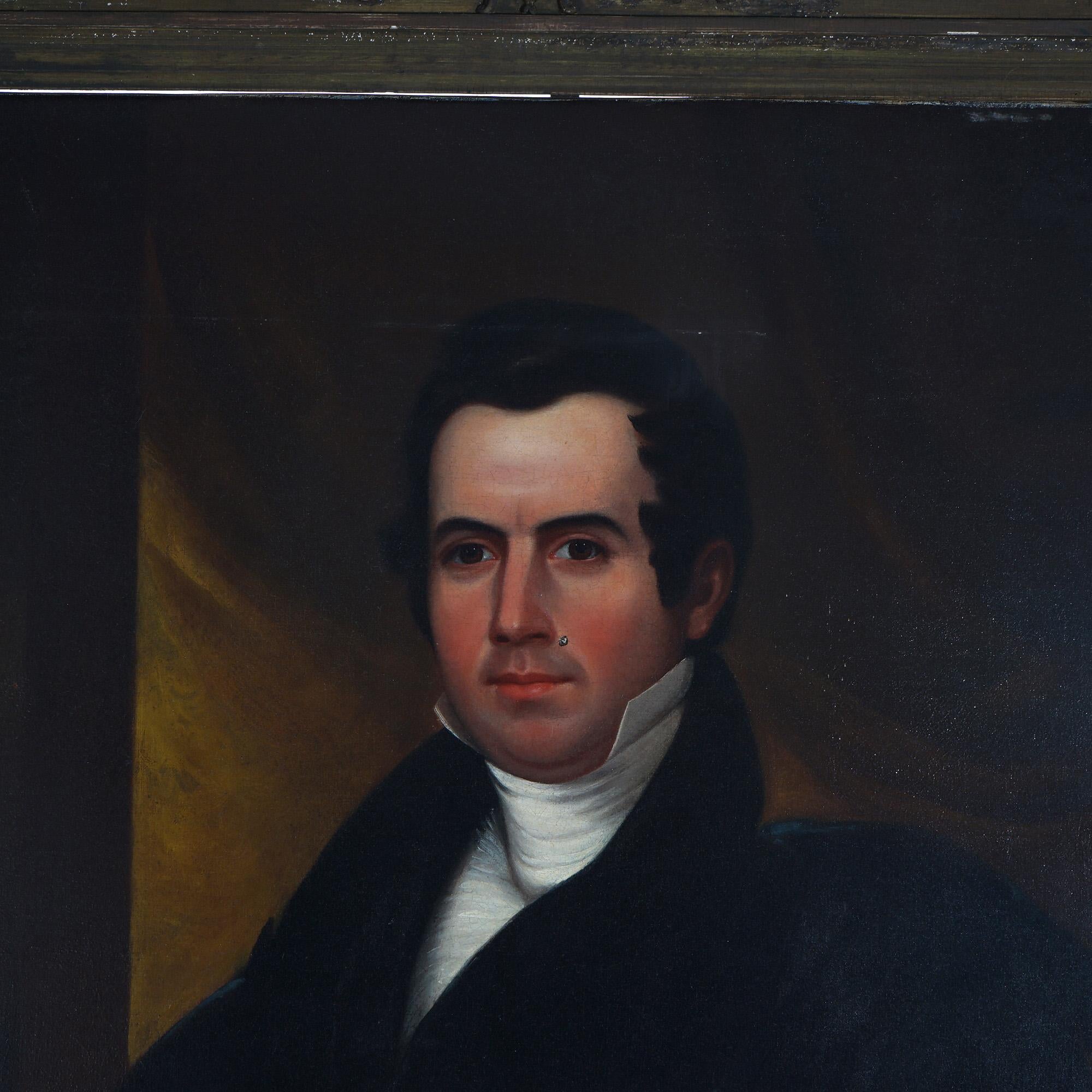 Hand-Painted Antique Oil on Canvas Painting, Portrait of a Gentleman, Circa 1860