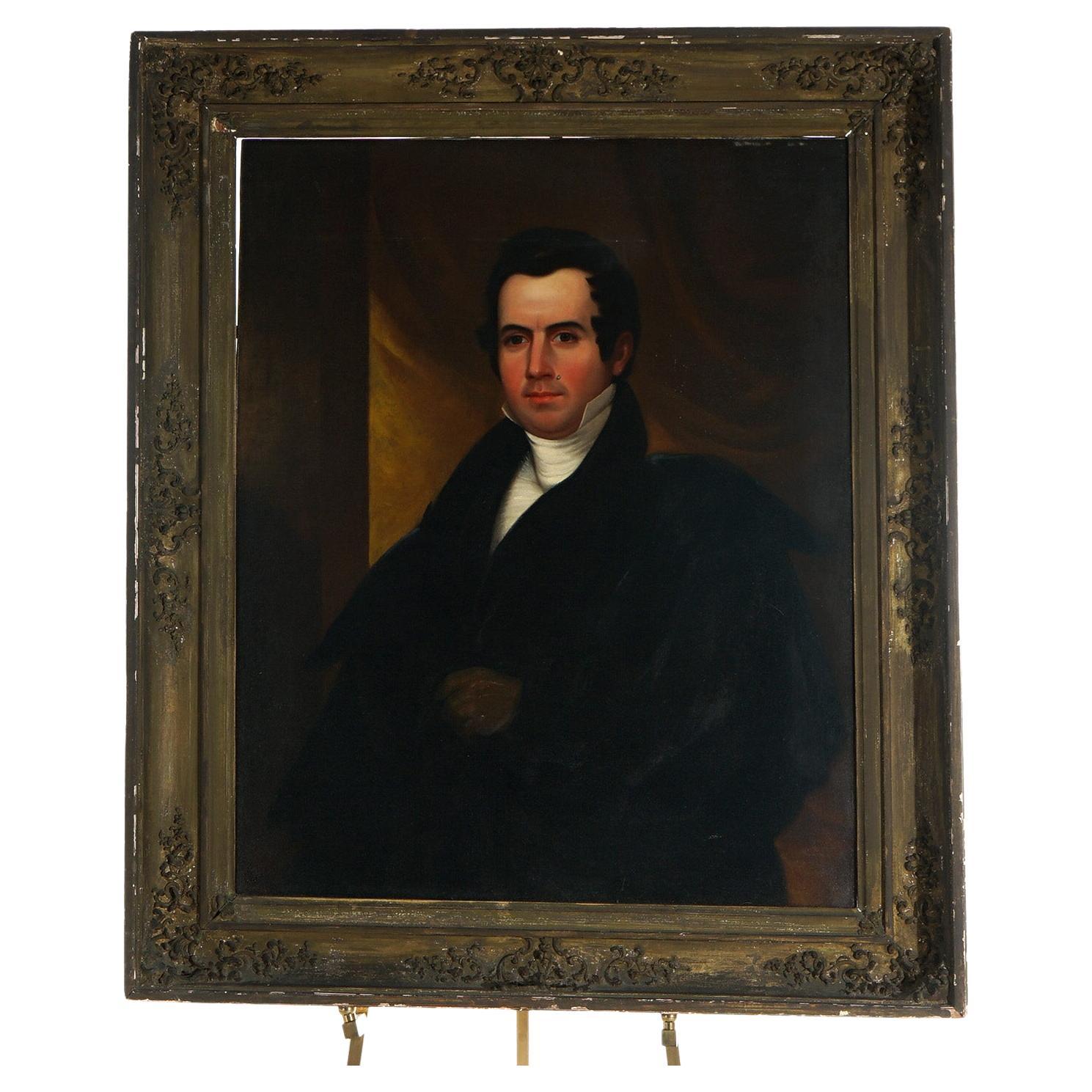 Antique Oil on Canvas Painting, Portrait of a Gentleman, Circa 1860 For Sale