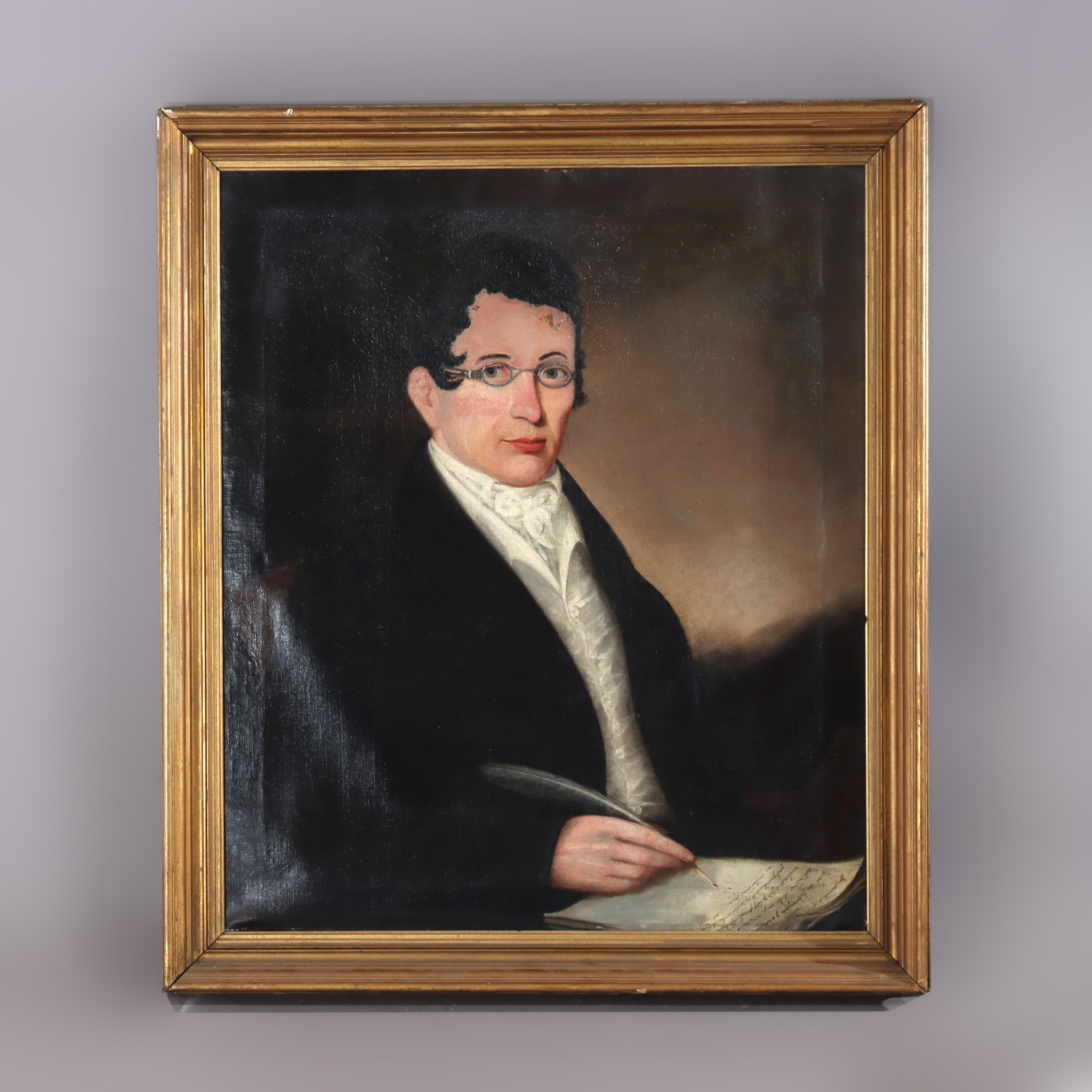 Antike Öl auf Leinwand Gemälde, Porträt eines Gelehrten, C1830 im Angebot 6