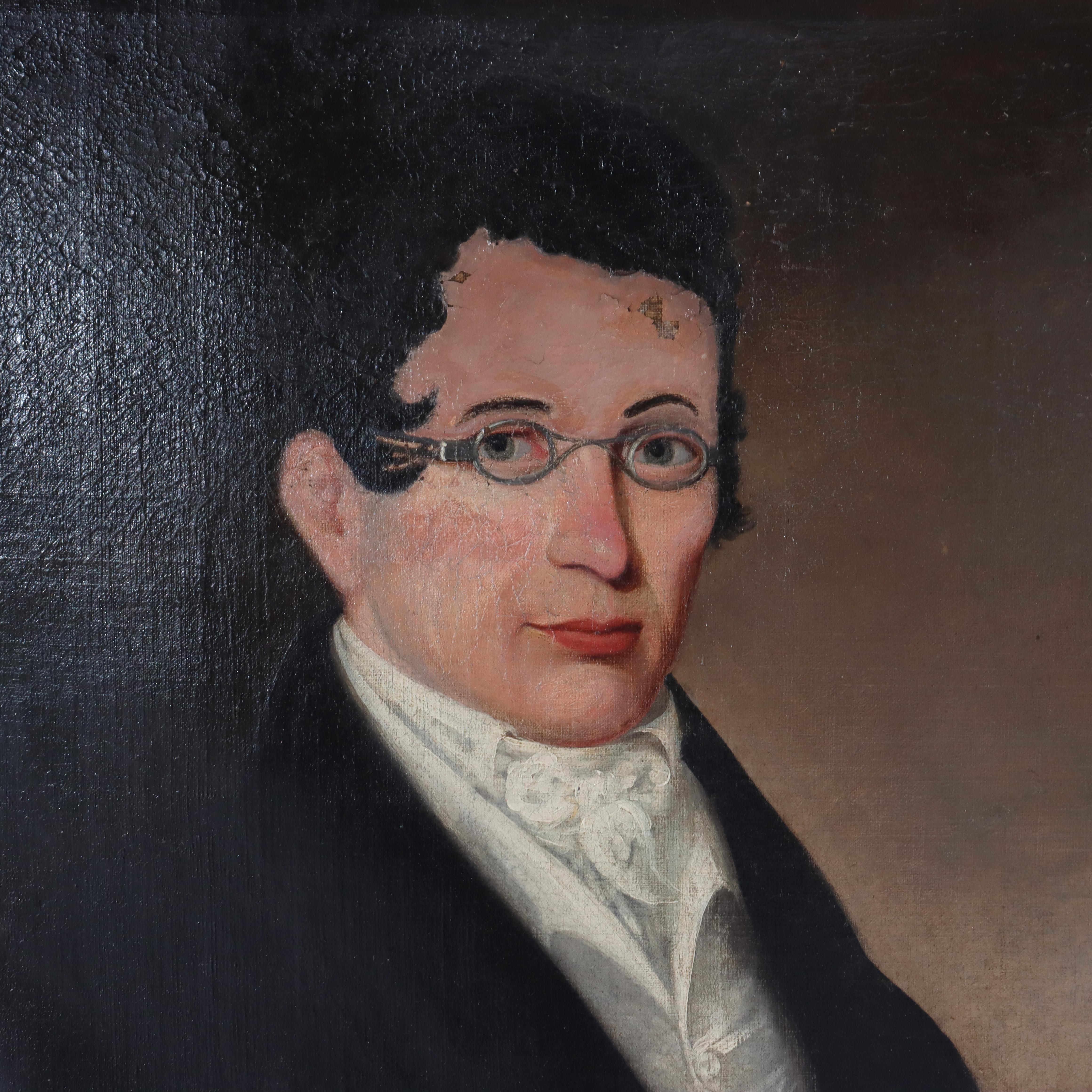Antike Öl auf Leinwand Gemälde, Porträt eines Gelehrten, C1830
Maße - 35 1/2