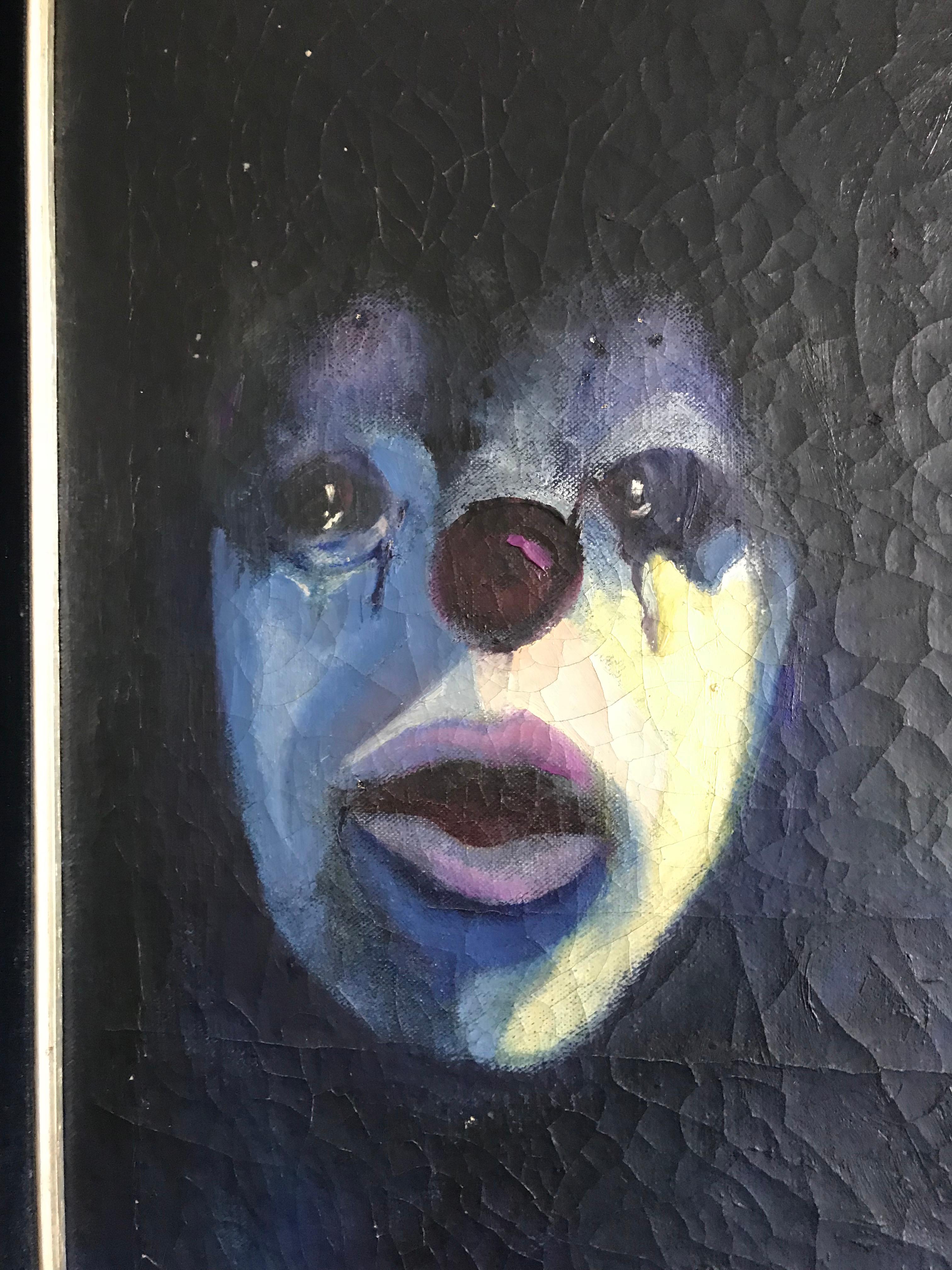 Belgian Antique Oil on Canvas Painting Showing Emotional Clown / Mime Masks by I. Weyts For Sale
