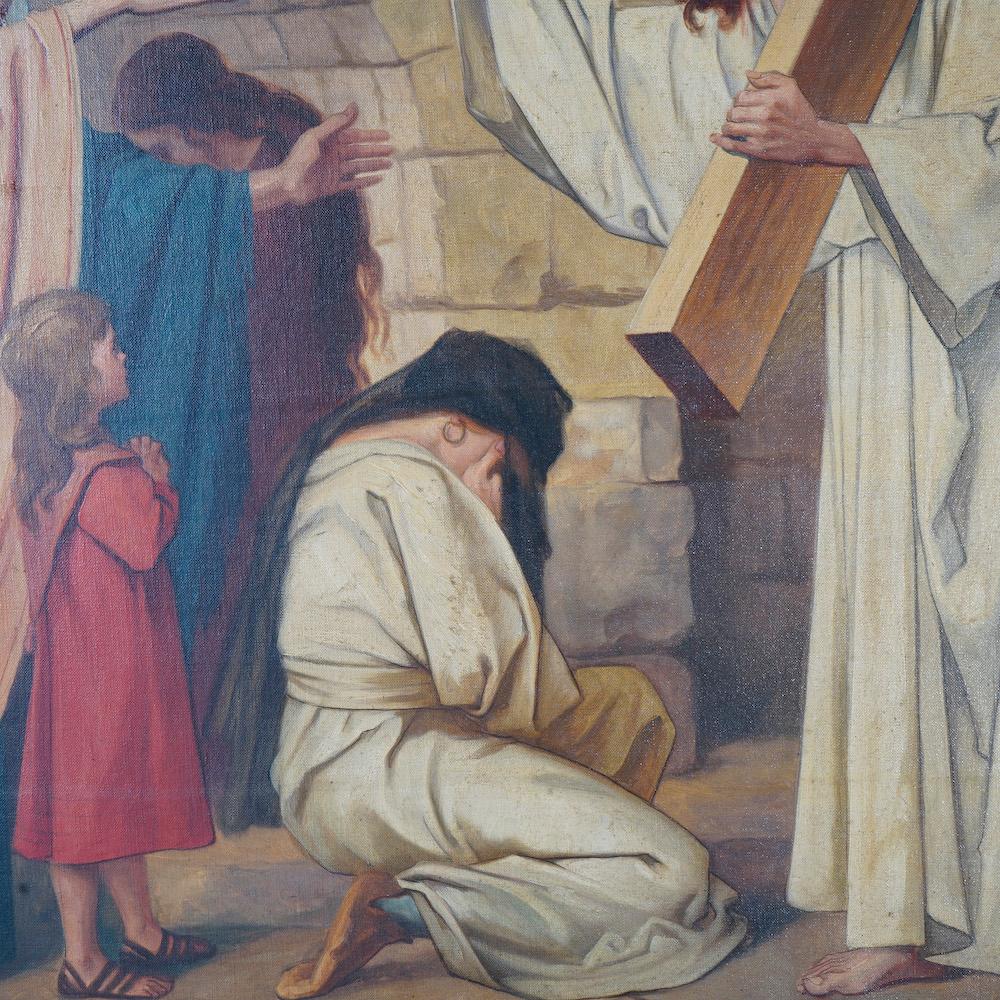 Hand-Painted Antique Oil on Canvas Painting, Stations of the Cross, by Wynand Geraedts 1924