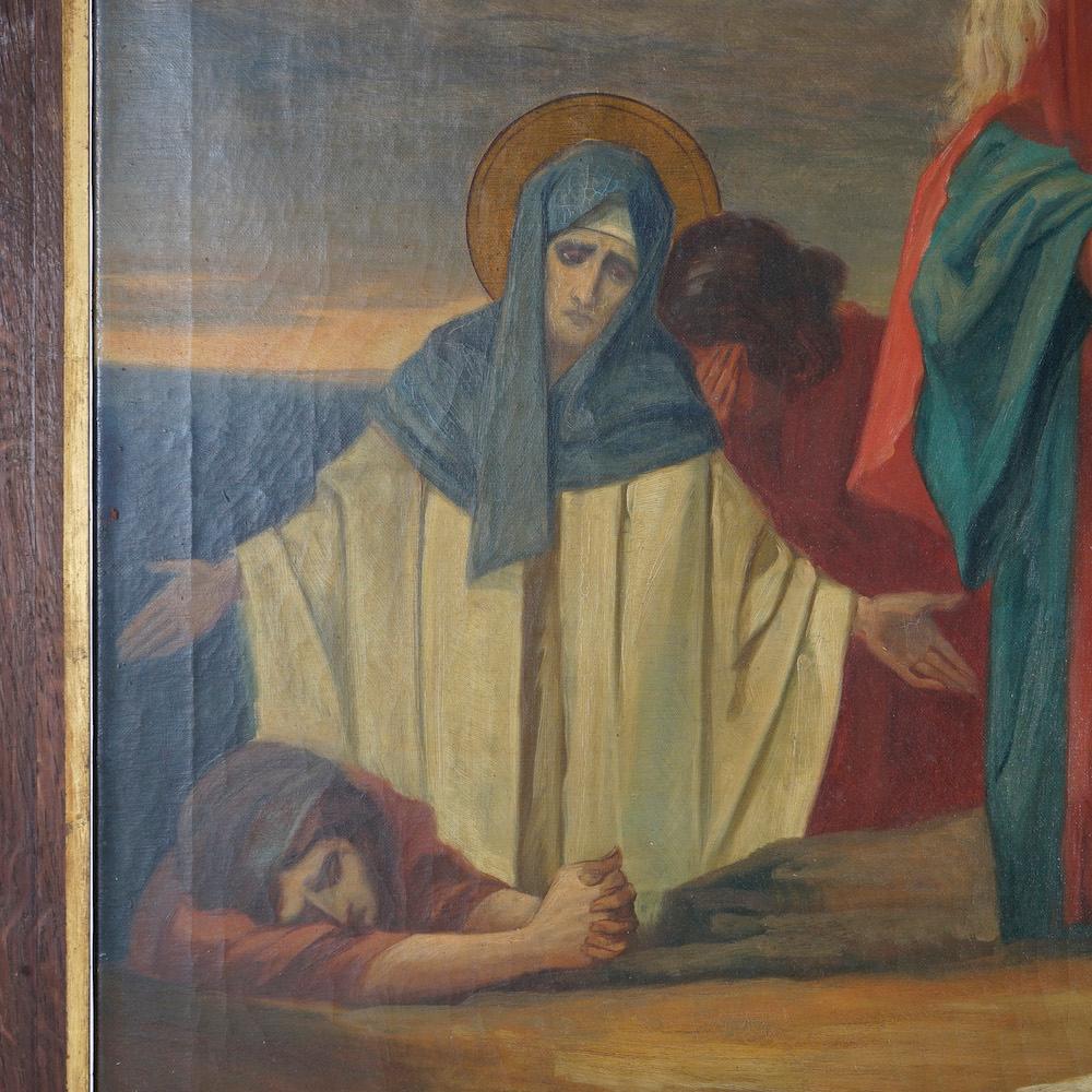 Antique Oil on Canvas Painting, Stations of the Cross, by Wynand Geraedts, 1924 In Good Condition In Big Flats, NY