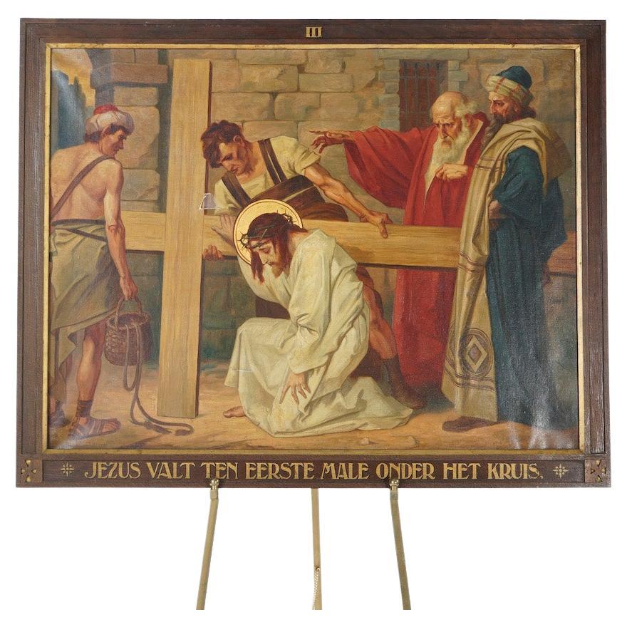 Antique Oil on Canvas Painting, Stations of the Cross, by Wynand Geraedts, 1924
