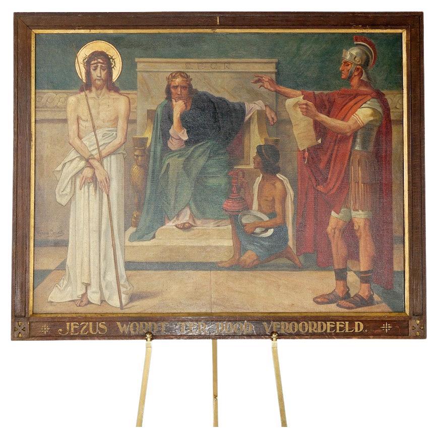 Antique Oil on Canvas Painting, Stations of Cross by Wynand Gezaedts 1924