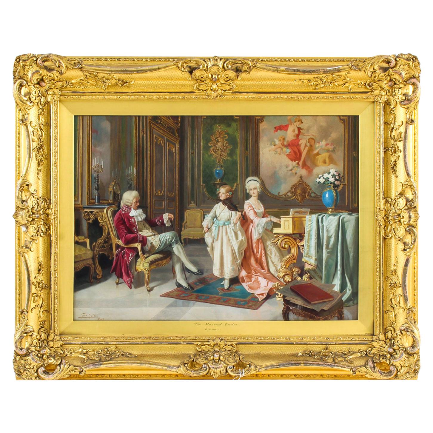 Antique Oil on Canvas Painting the Violin by Giuseppe Guidi, Early 20th Century