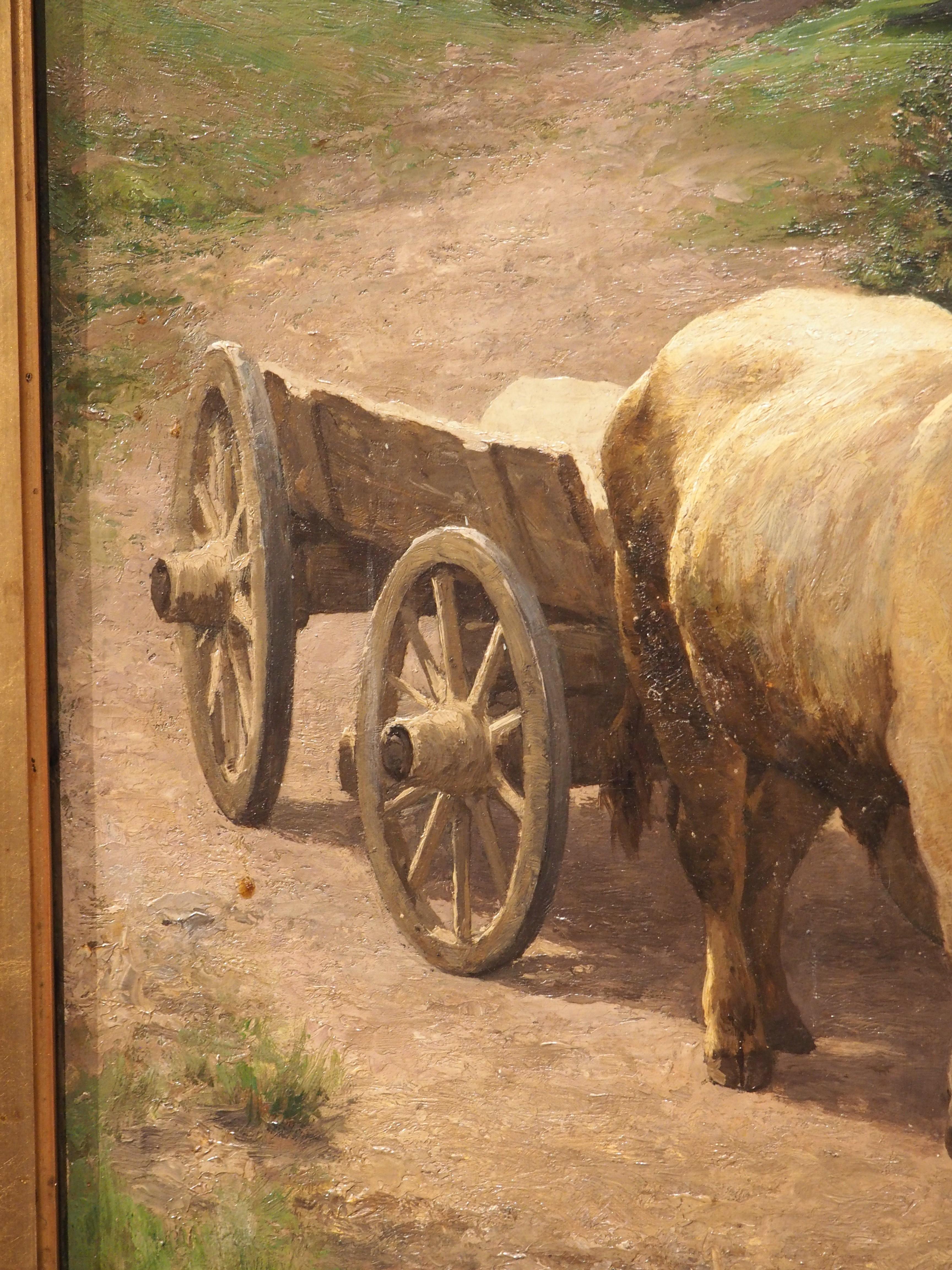Antique Oil on Canvas Pastoral Cow Painting by Julius Bergmann For Sale 4