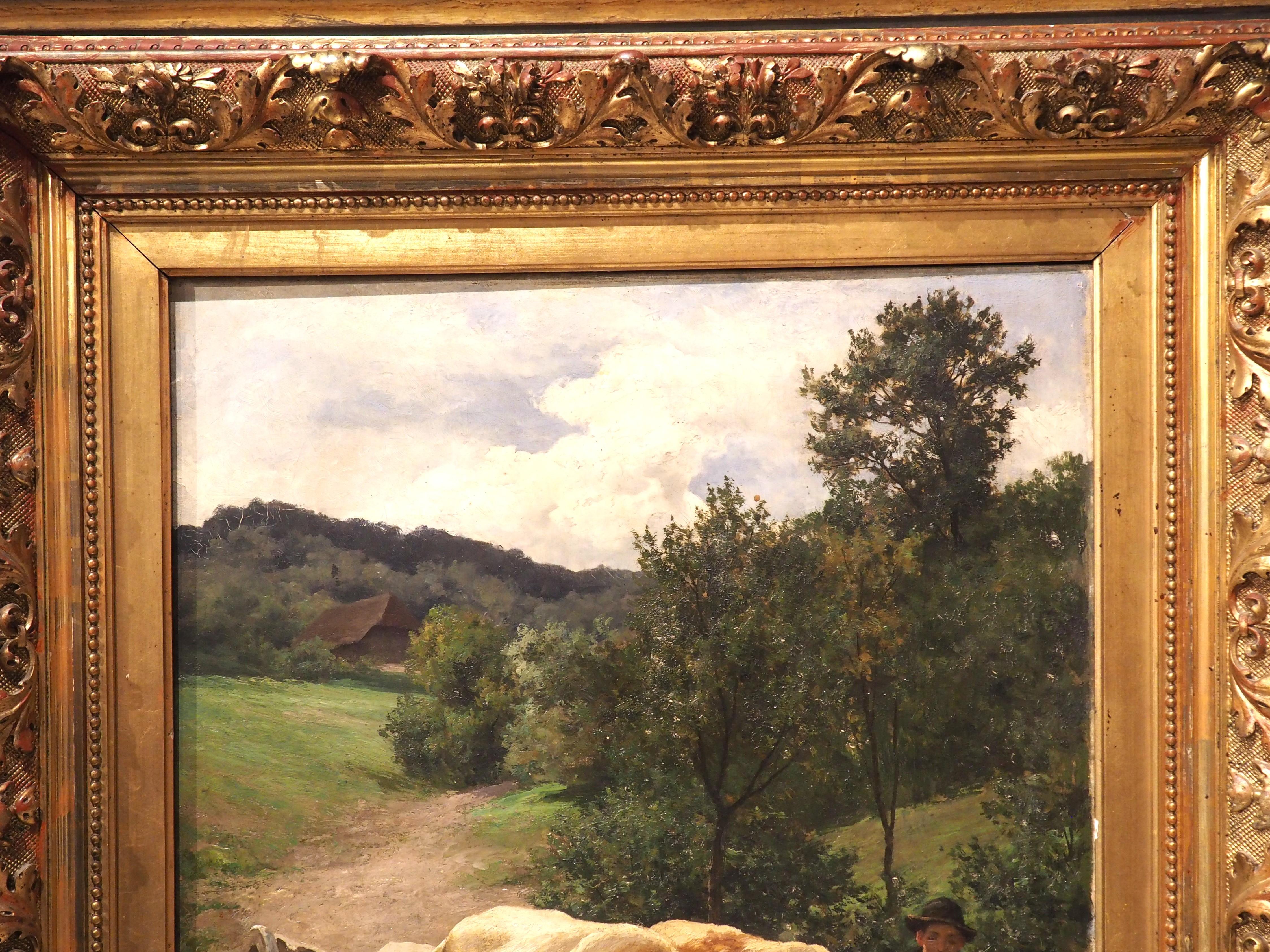 Antique Oil on Canvas Pastoral Cow Painting by Julius Bergmann For Sale 5