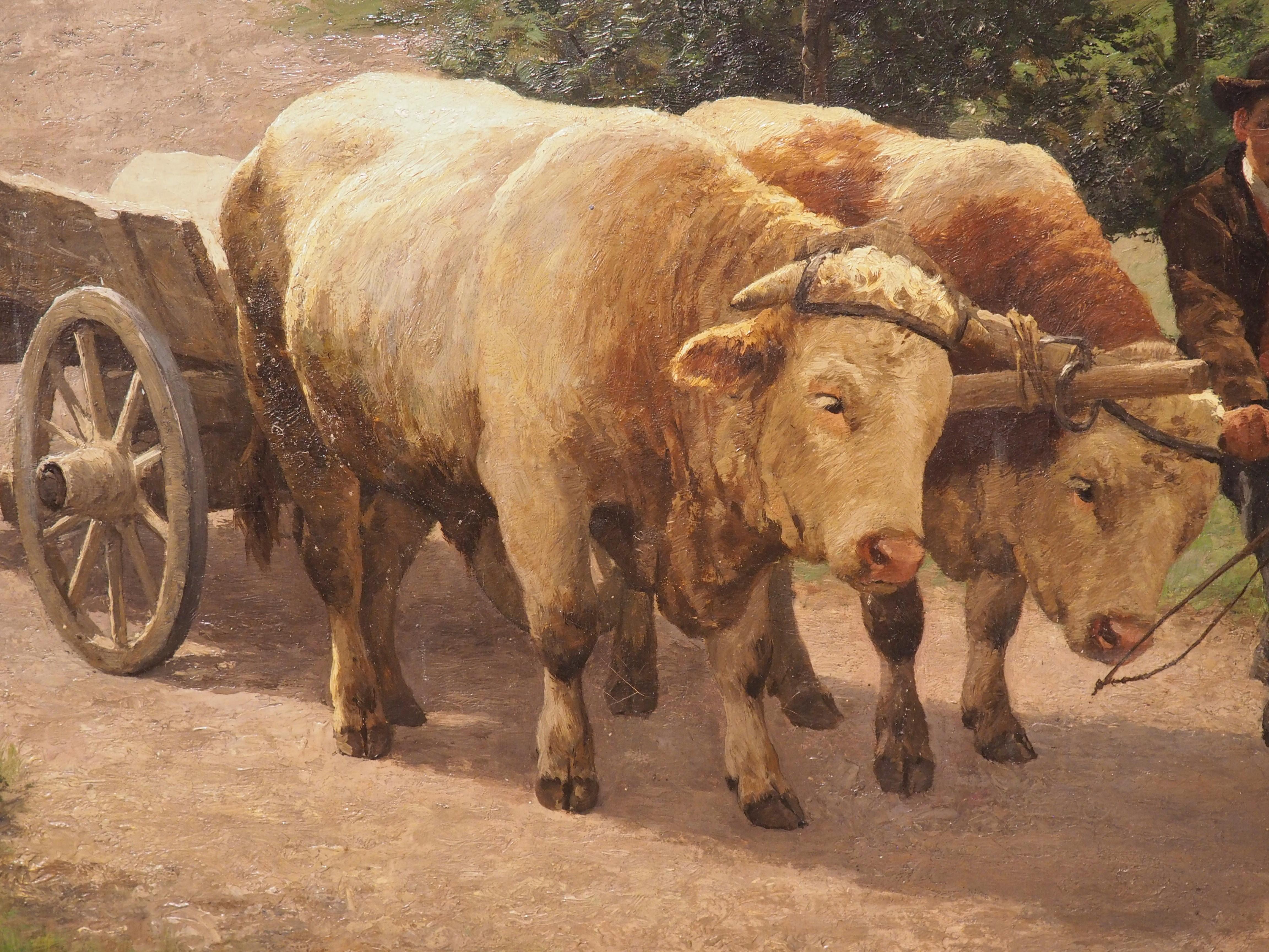 Antique Oil on Canvas Pastoral Cow Painting by Julius Bergmann For Sale 7
