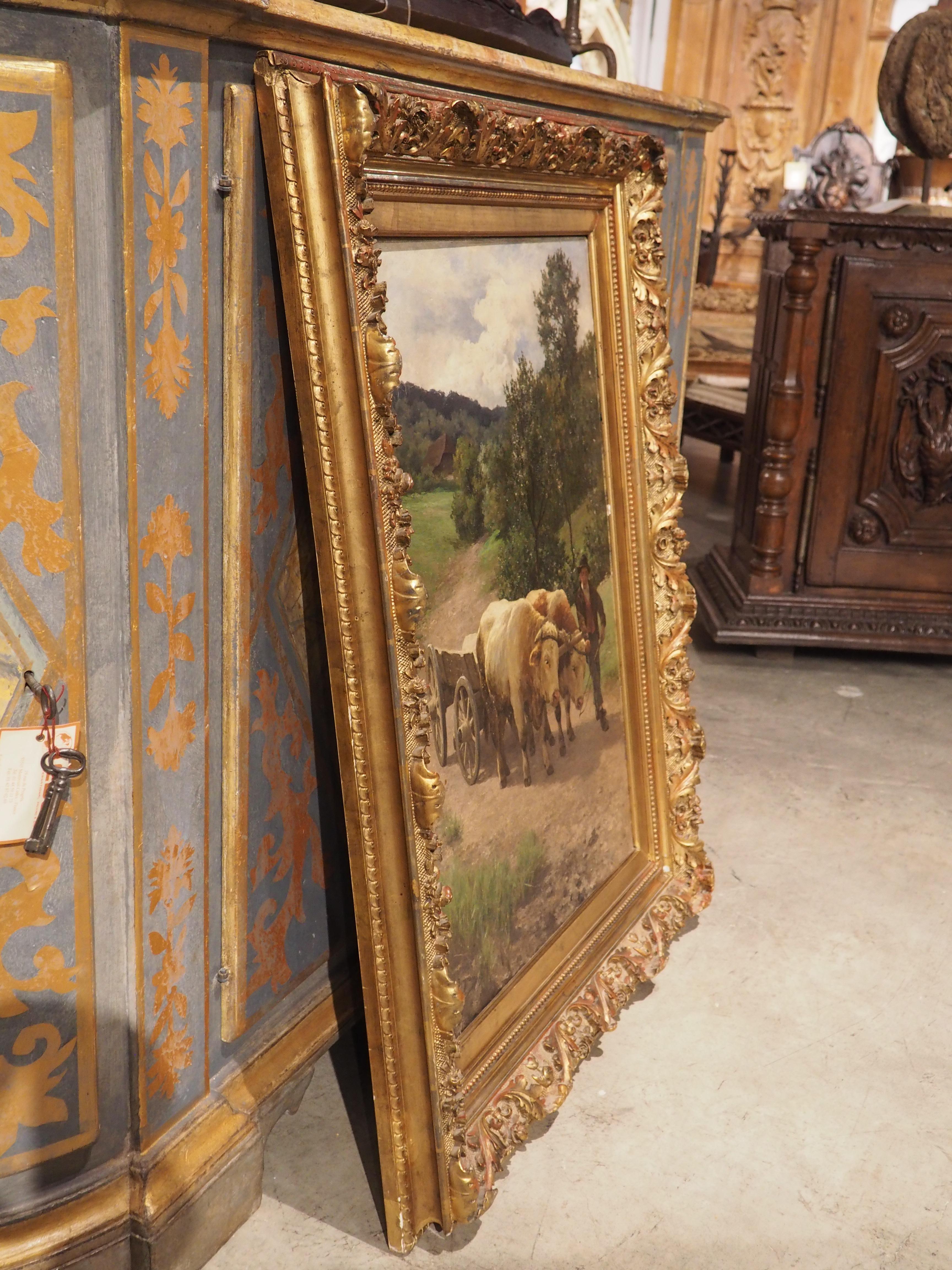 Antique Oil on Canvas Pastoral Cow Painting by Julius Bergmann For Sale 9