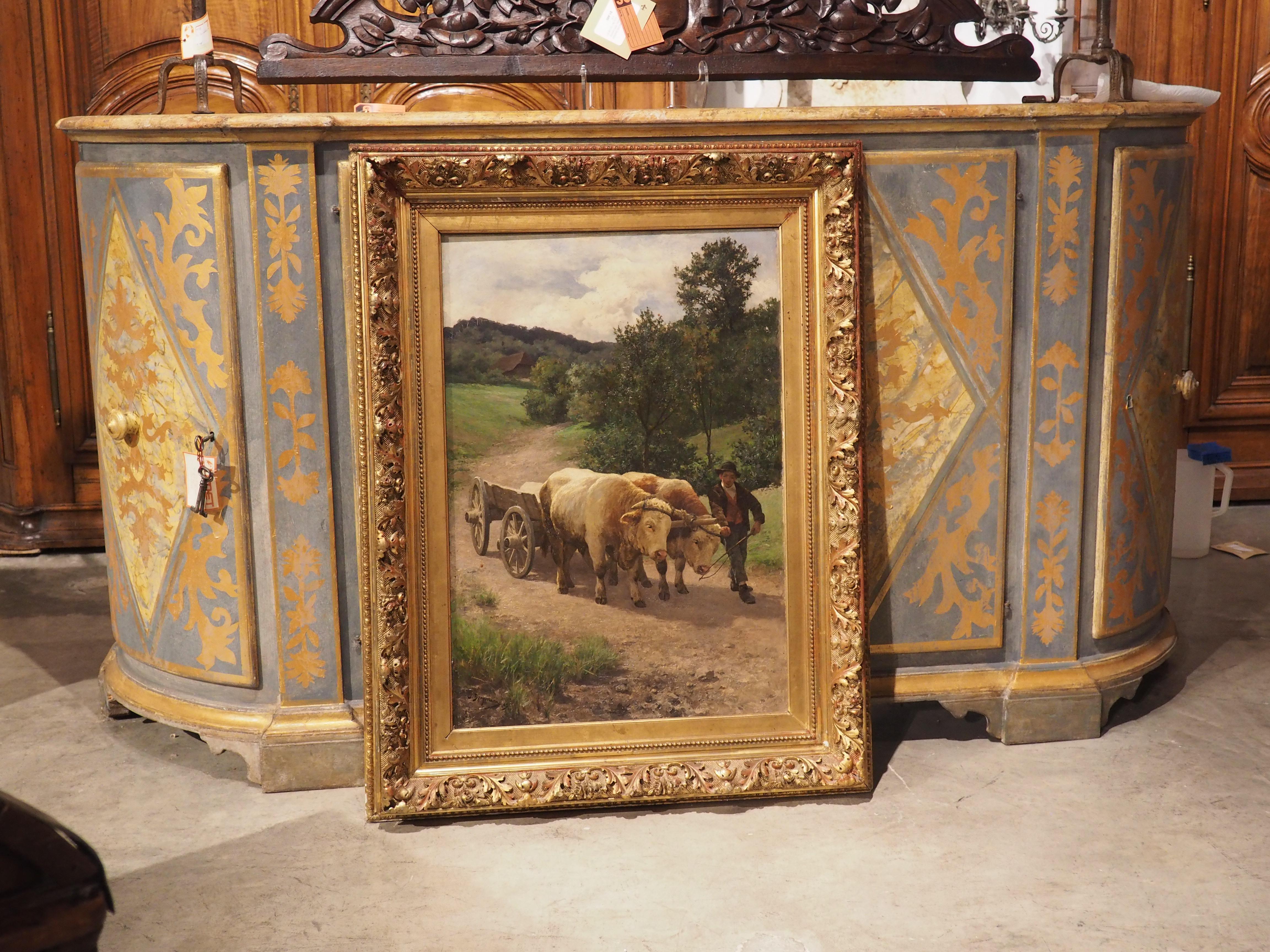 Antique Oil on Canvas Pastoral Cow Painting by Julius Bergmann For Sale 11