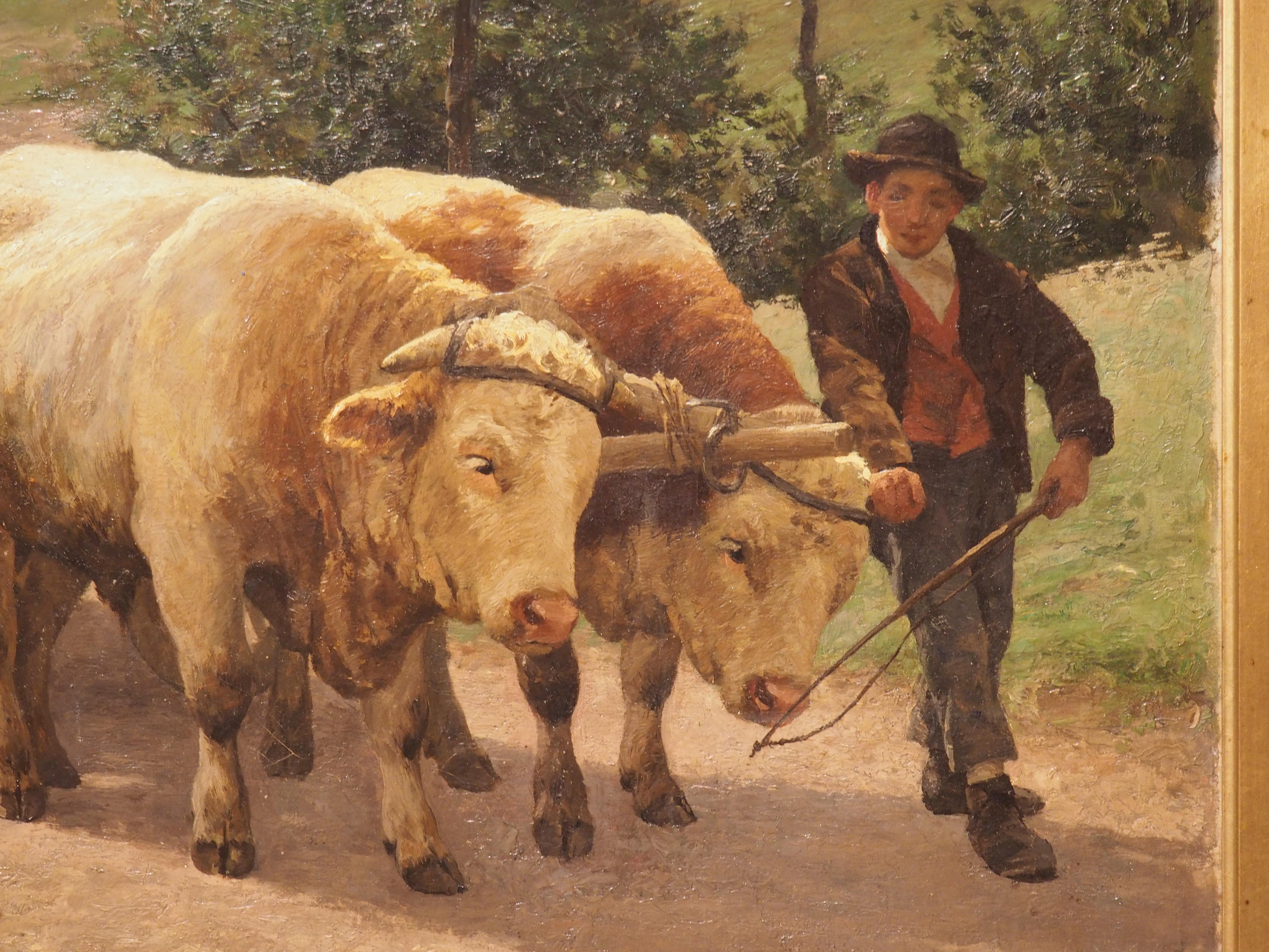 Antique Oil on Canvas Pastoral Cow Painting by Julius Bergmann For Sale 3