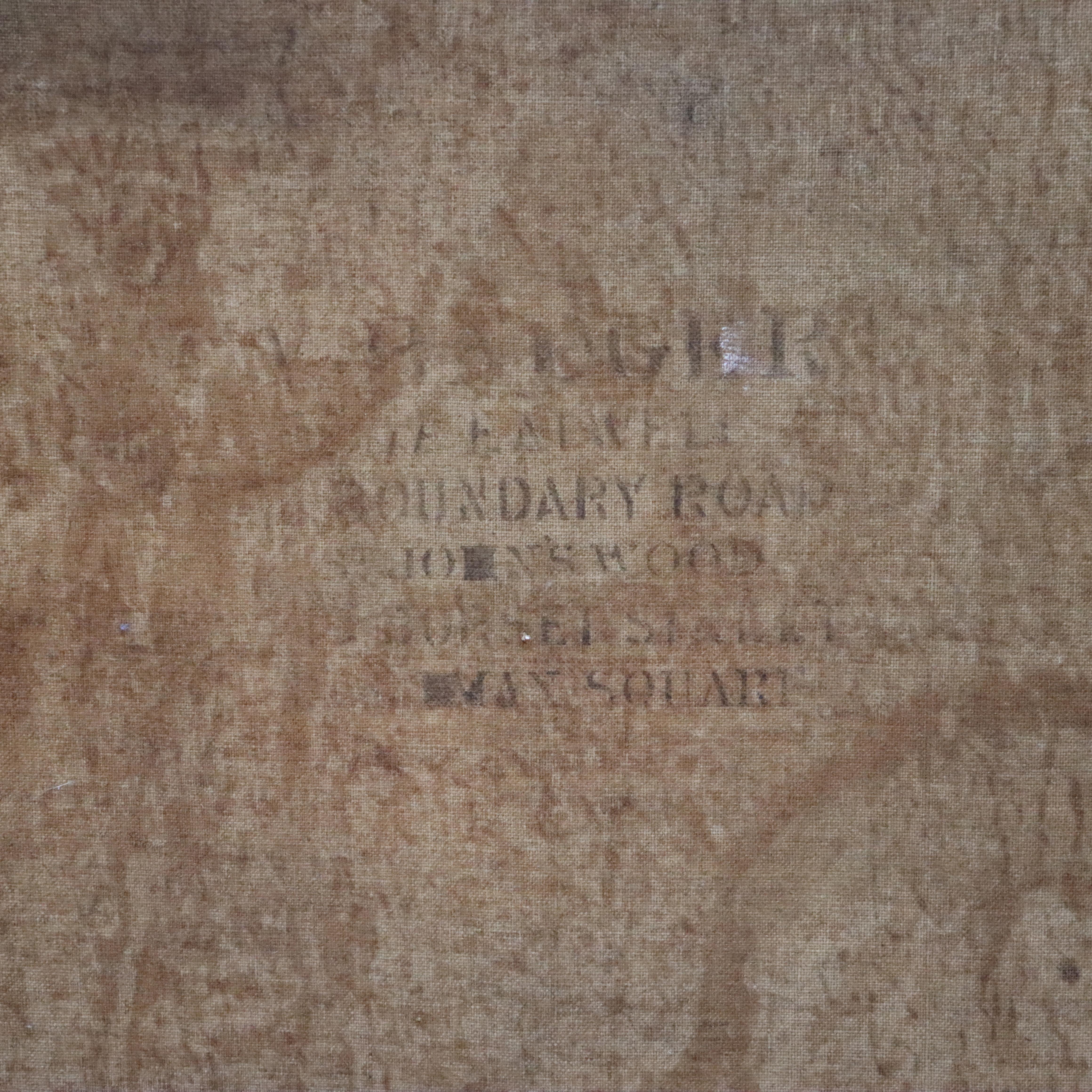 Huile ancienne sur toile, scène d'oasis dans le désert persan, nomades et chameaux, signée en farsi en vente 5