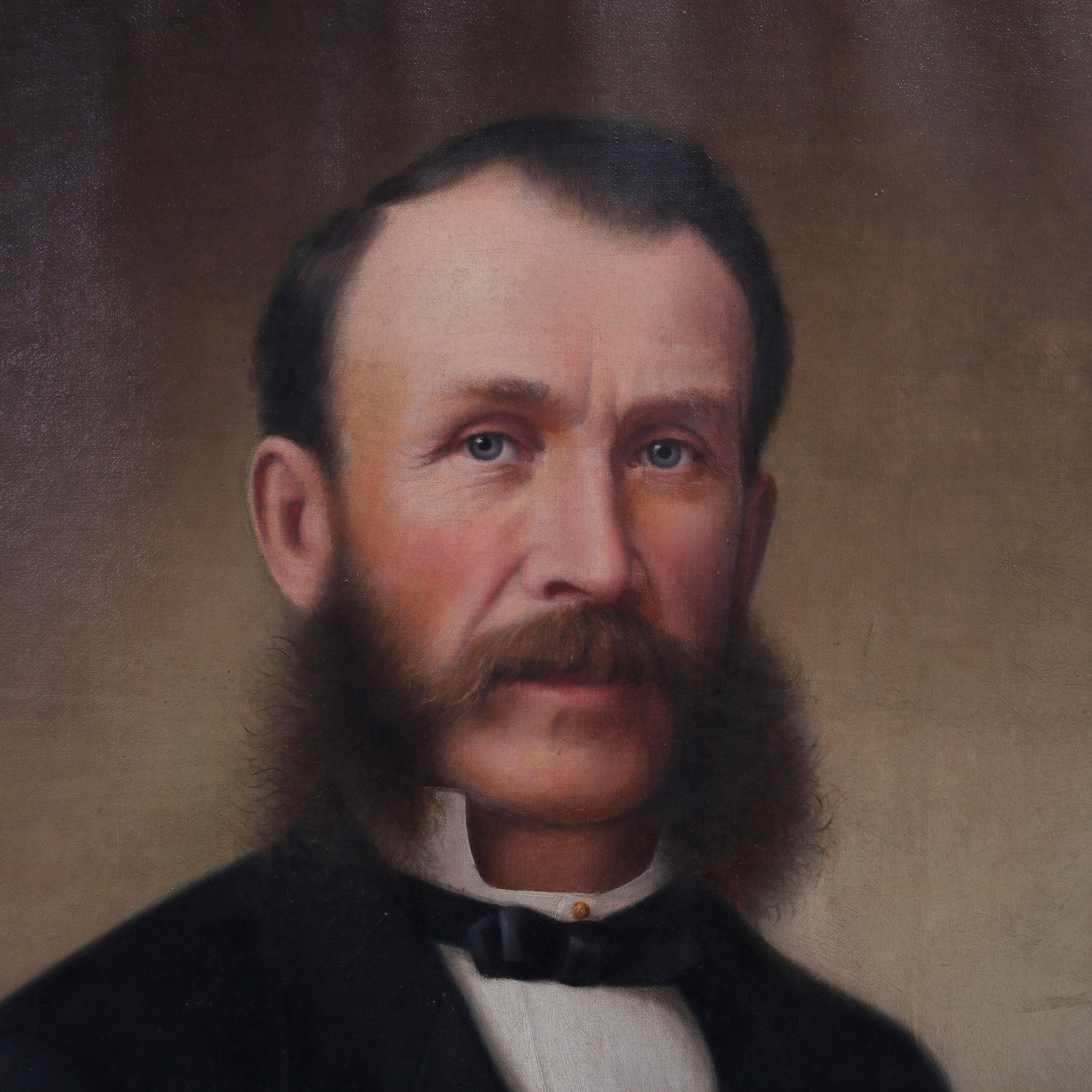 An antique painting offers oil on canvas portrait of a gentleman baron, seated in giltwood frame, c1870

Measures: 39.5
