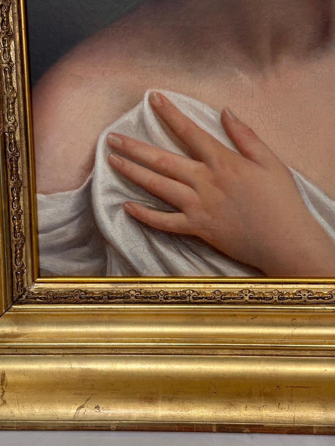 Óleo antiguo sobre lienzo Retrato de una dama Pintado a mano en venta