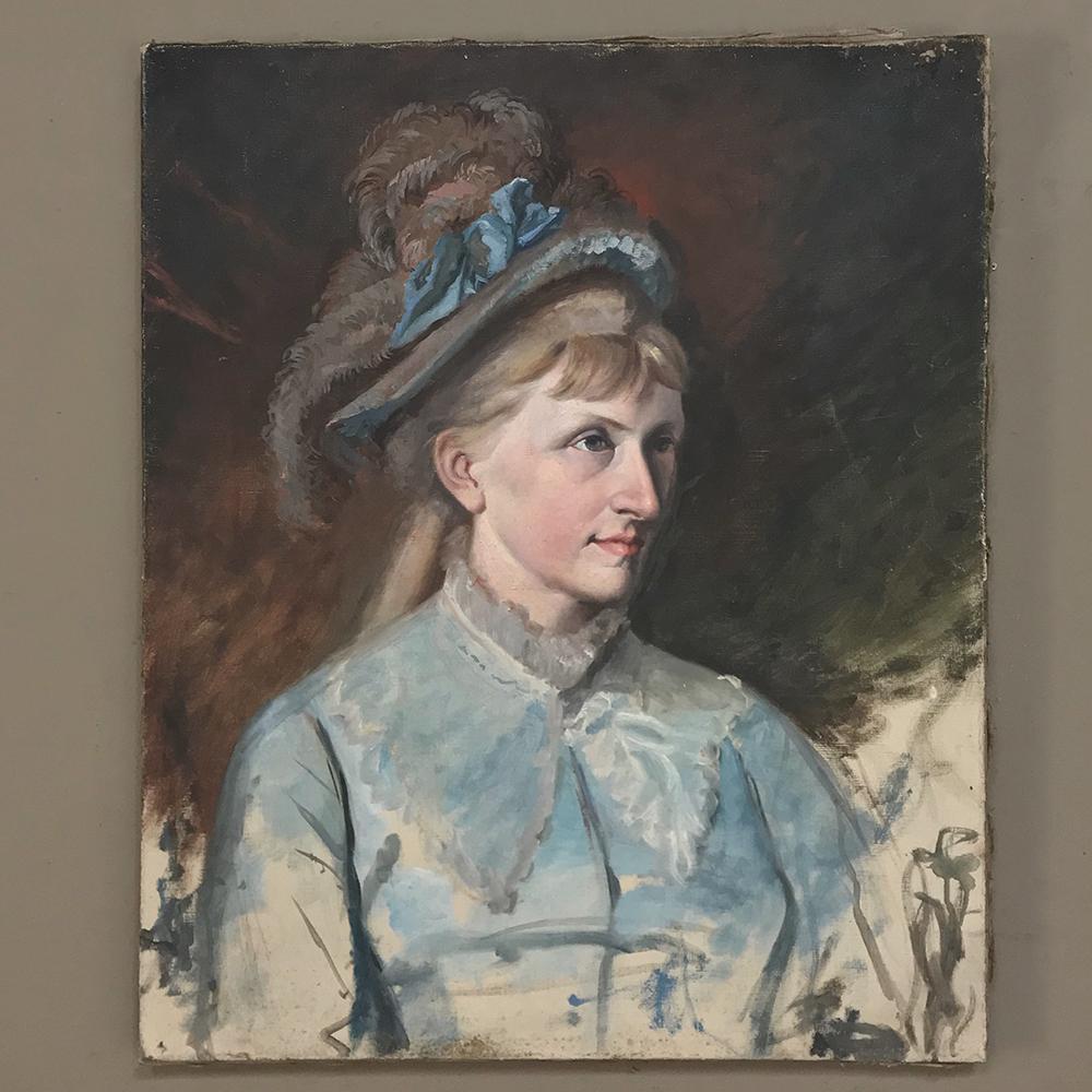 Suédois Huile ancienne sur toile « Portrait d'une femme suédoise ». en vente
