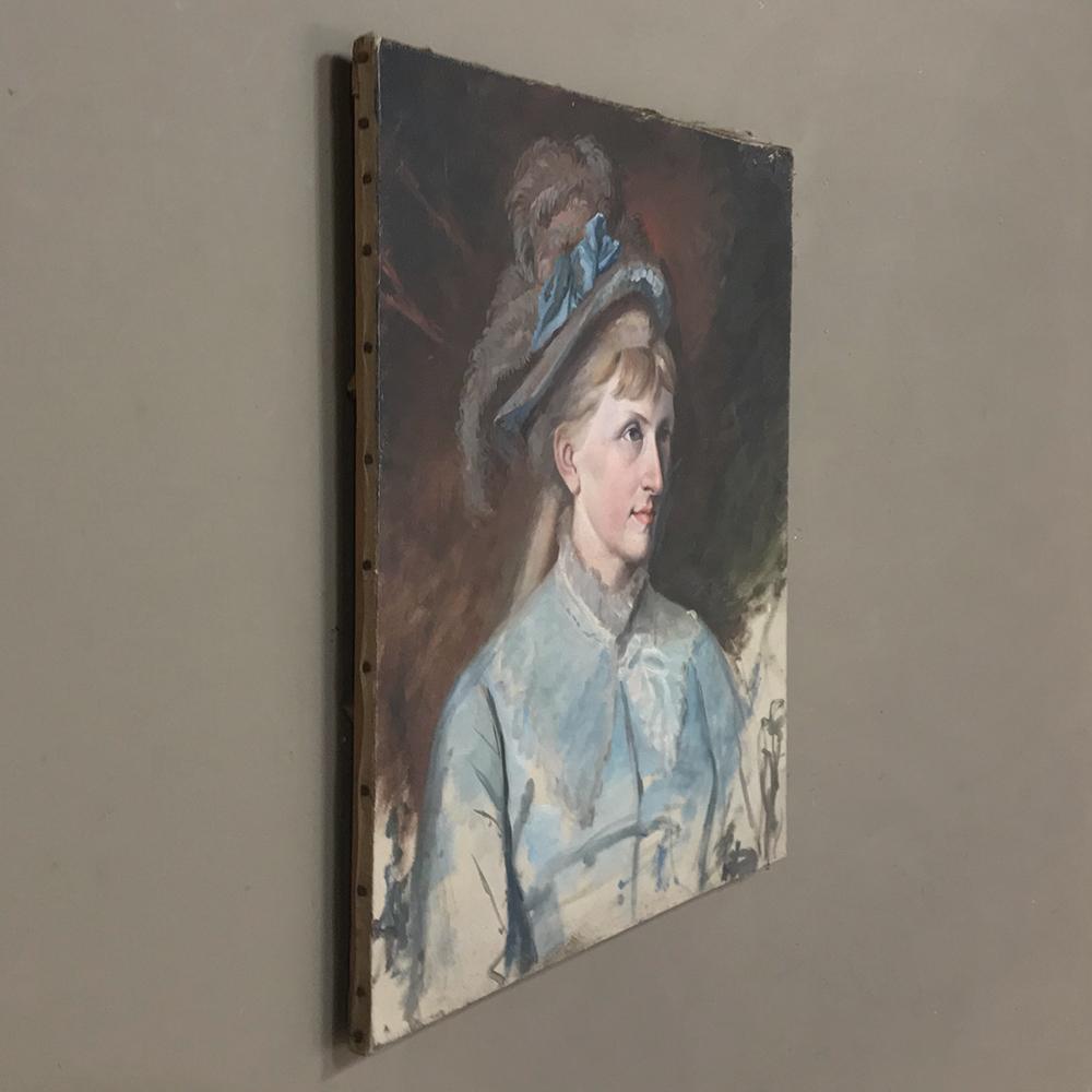 Peint à la main Huile ancienne sur toile « Portrait d'une femme suédoise ». en vente