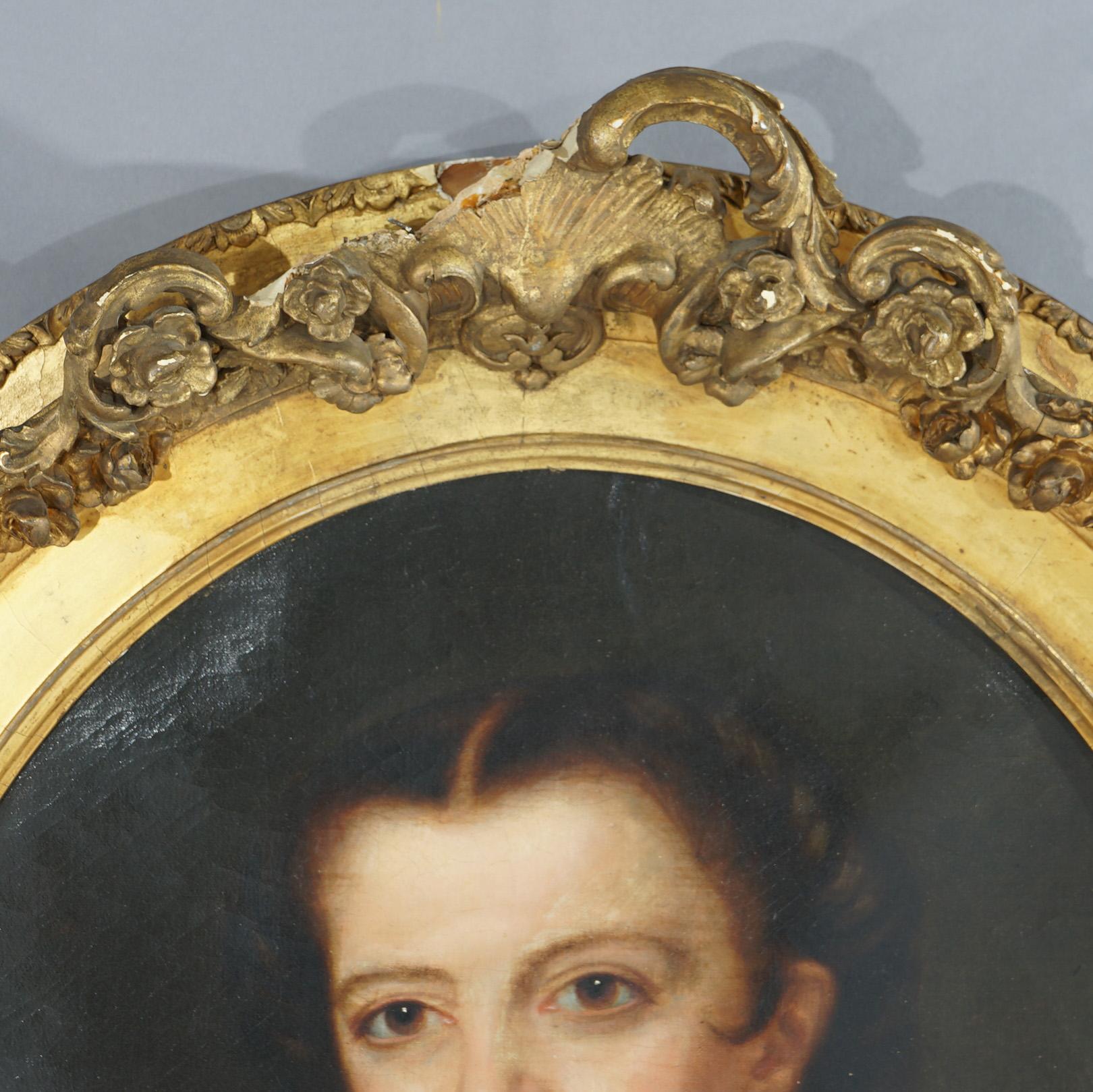 Antique Oil on Canvas Portrait of a Woman, Artist Signed, circa 1900