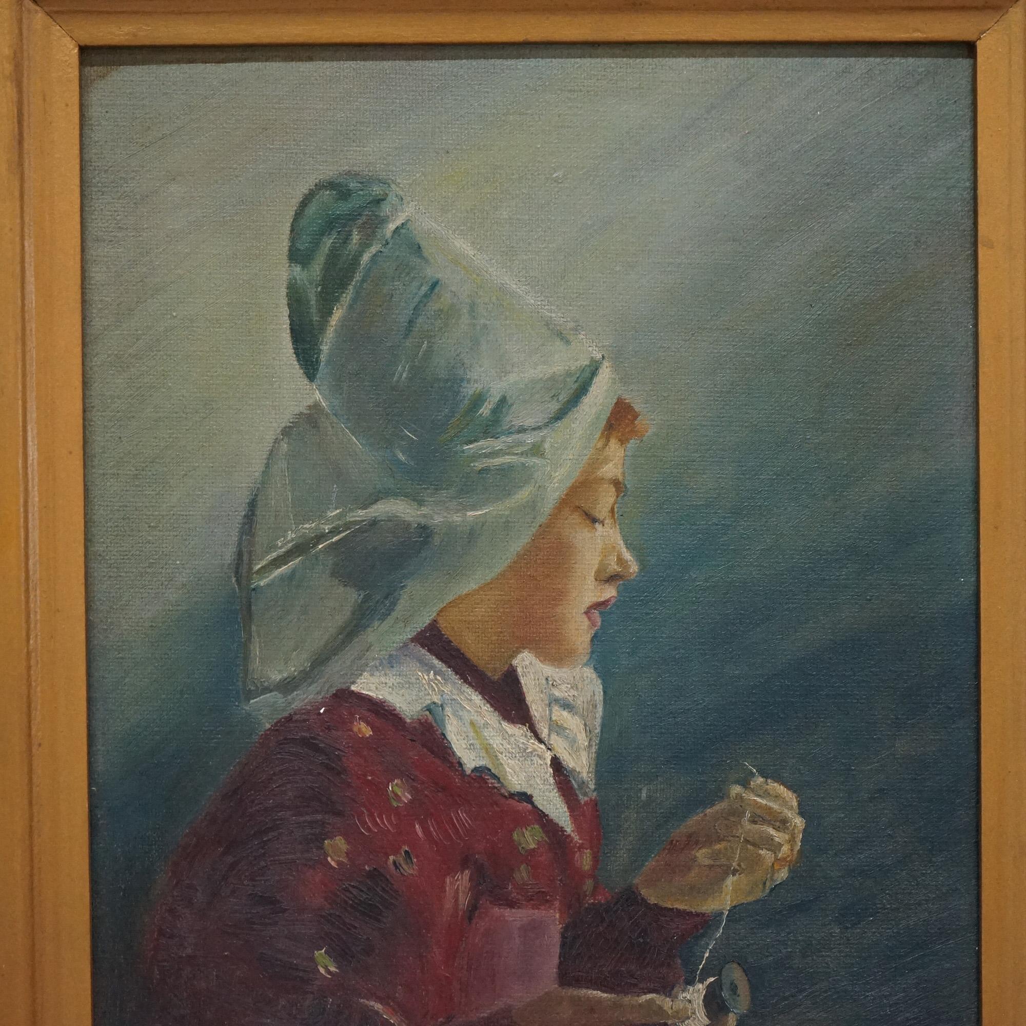 Antique Oil On Canvas Portrait of a Young Girl by F. Casey, Framed, C1924 In Good Condition In Big Flats, NY